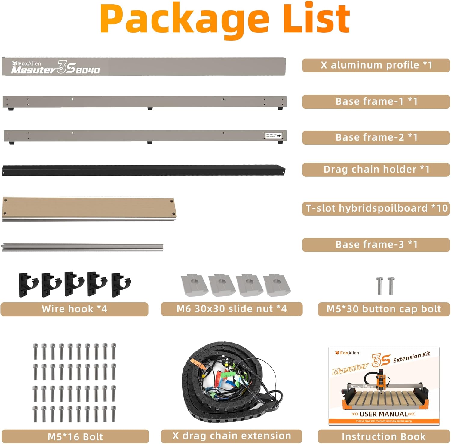 FoxAlien 3S 8040 X-axis Extension Kit with T-slot Hybrid Spoilboard for Masuter 3S CNC Router Machine, for Large Engraving Carving Projects (Extend X-axis to 800mm) - Image 3
