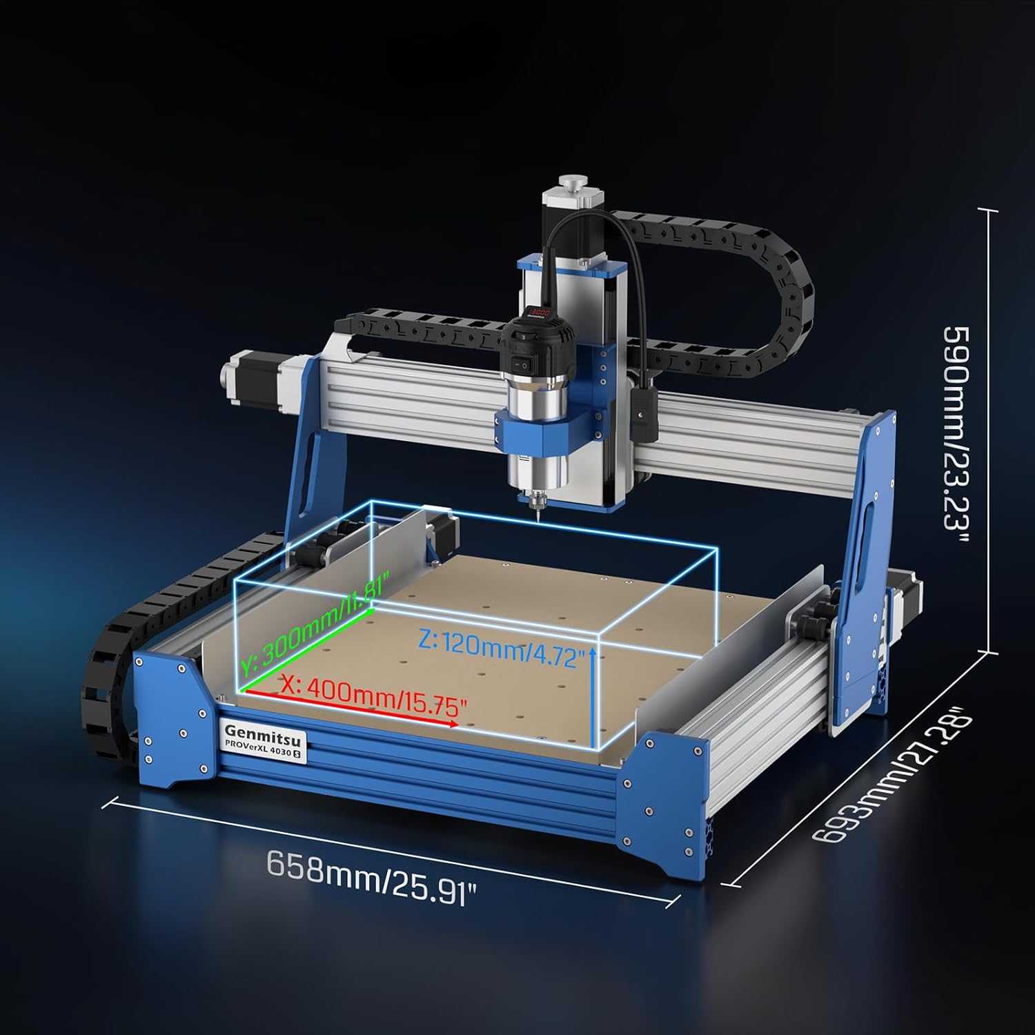 Genmitsu PROVerXL 4030S CNC Router Machine with 710W Spindle, Upgraded 3-Axis Desktop CNC Milling Machine for Wood, Metal, Acrylic, High Precision Linear Rails, 130mm Z-Height, Wireless App Control