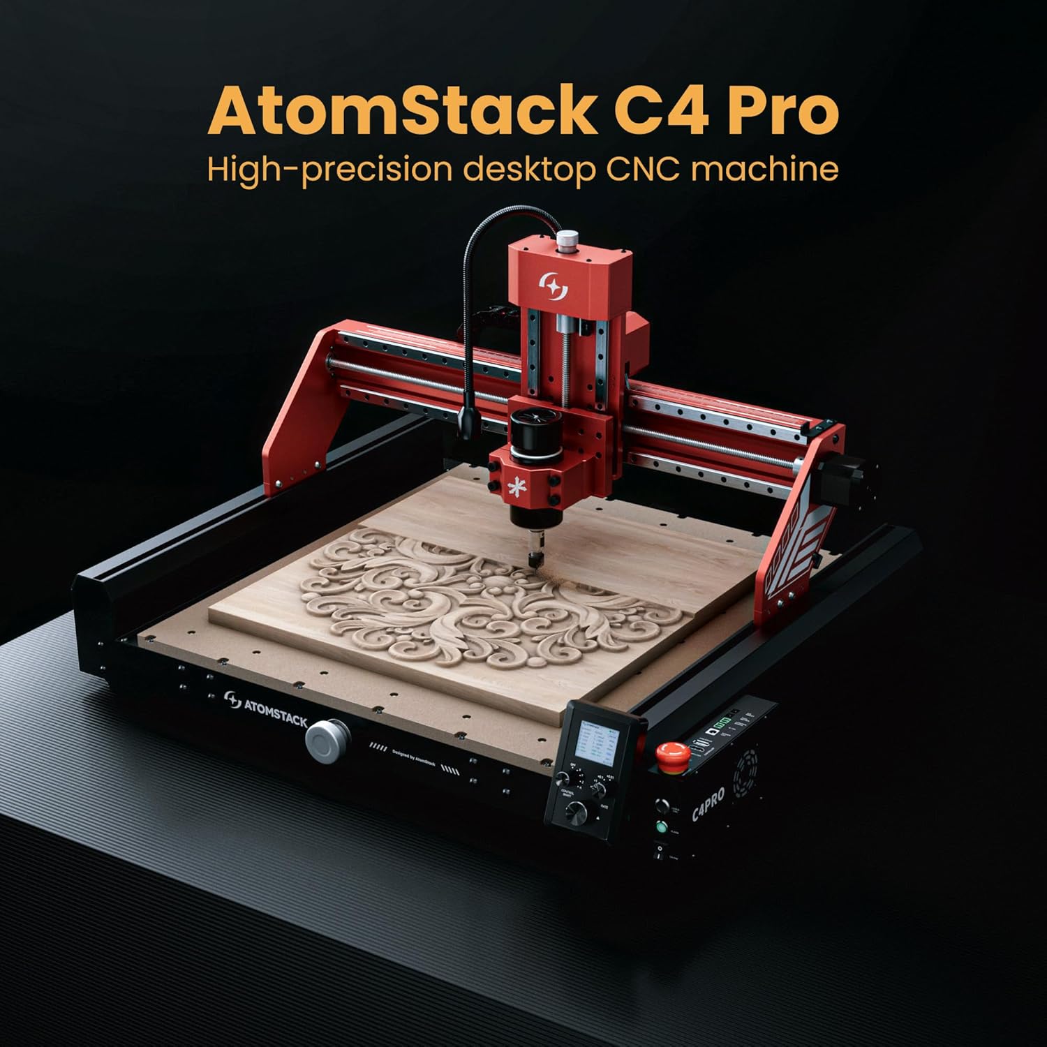 AtomStack C4 Pro CNC Engraver & Router 200W High-Torque Spindle, 16.5"x16.5"x3.5" Large Working Area, Mini Milling Machine, Wood/Metal Cutting & Carving Machine, LightBurn Compatible