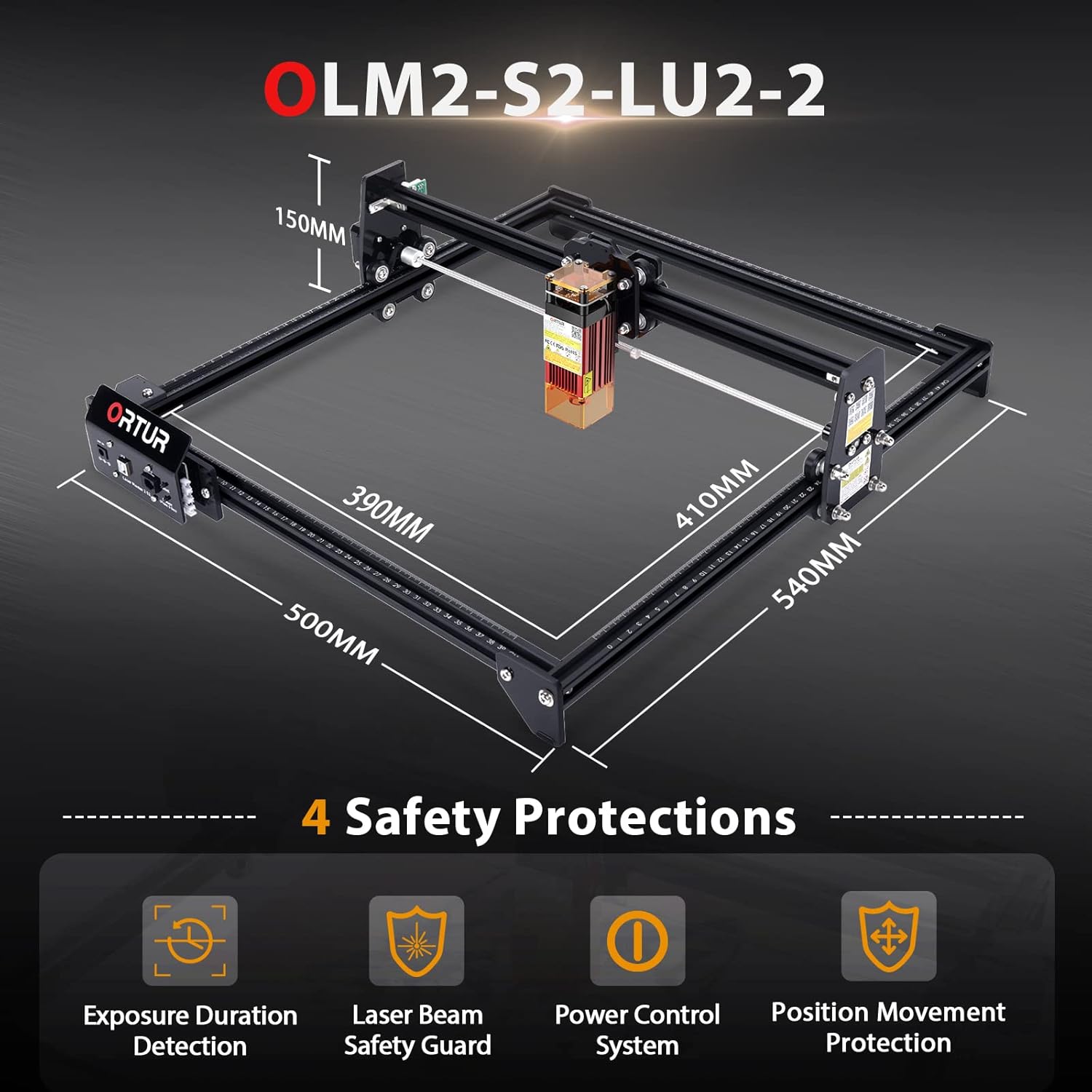 Laser Engraver, Ortur Laser Master S2 LU2-2, 2100mW Laser Cutter and Engraver CNC Machine for DIY, Wood, Leather, etc. (390*410mm), Laser Class 4