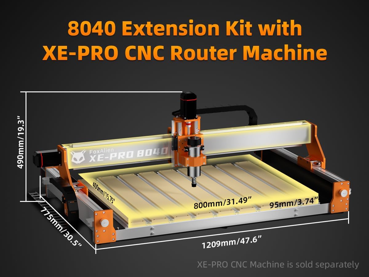 FoxAlien XE-PRO 8040 X-axis Extension Kit with Upgraded Hybrid Spoilboard Worktable, Compatible with XE-PRO CNC Router Machine
