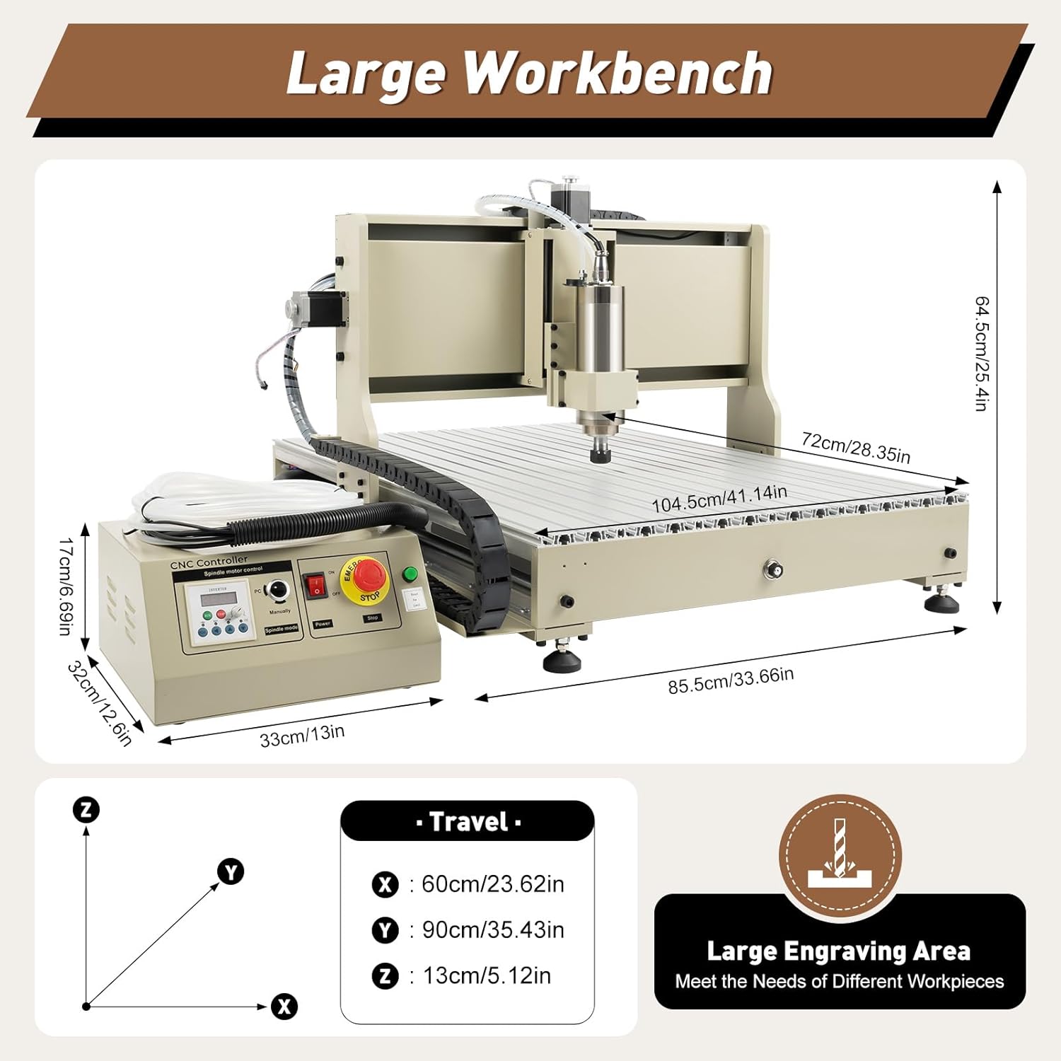 DYNAMI 2200W 6090 CNC Router Machine with Controller,4 Axis Milling Cutting Engraving Machine,Aluminum Alloy Frame,Large Working Area 41x 28in,for Metal Acrylic PCB Wood Jade Carving(2.2KW 6090)