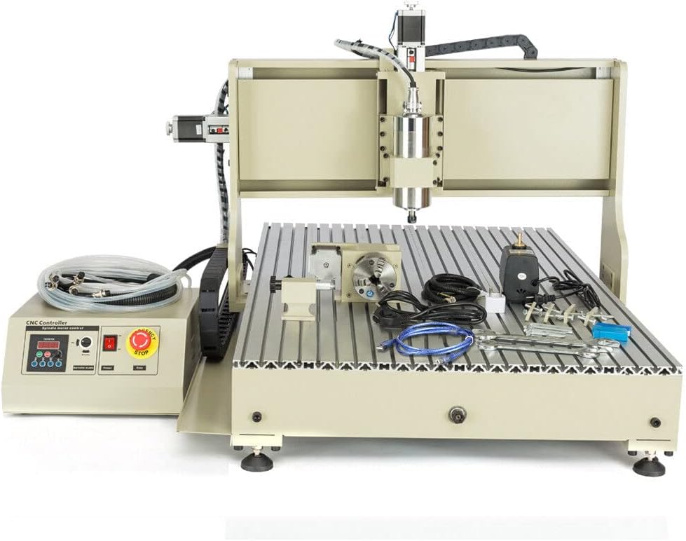 USB 4 Axis CNC 6090 Router Kit MACH Control+2.2KW VFD Water-Cooling Spindle Motor Plastic Acrylic PCB PVC Wood Carving Drilling 3D Milling Engraving Machine with Controller,Handwheel