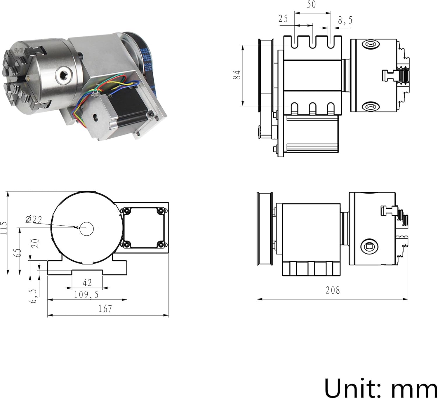 CNCTOPBAOS K12-100mm CNC Router Milling Machine Rotational Axis A 4th Axis Rotary Table 100mm 4 Jaw Chuck Dividing Head,MT2 65mm Tailstock Reducing Ratio 6:1 for CNC Engraving Machine