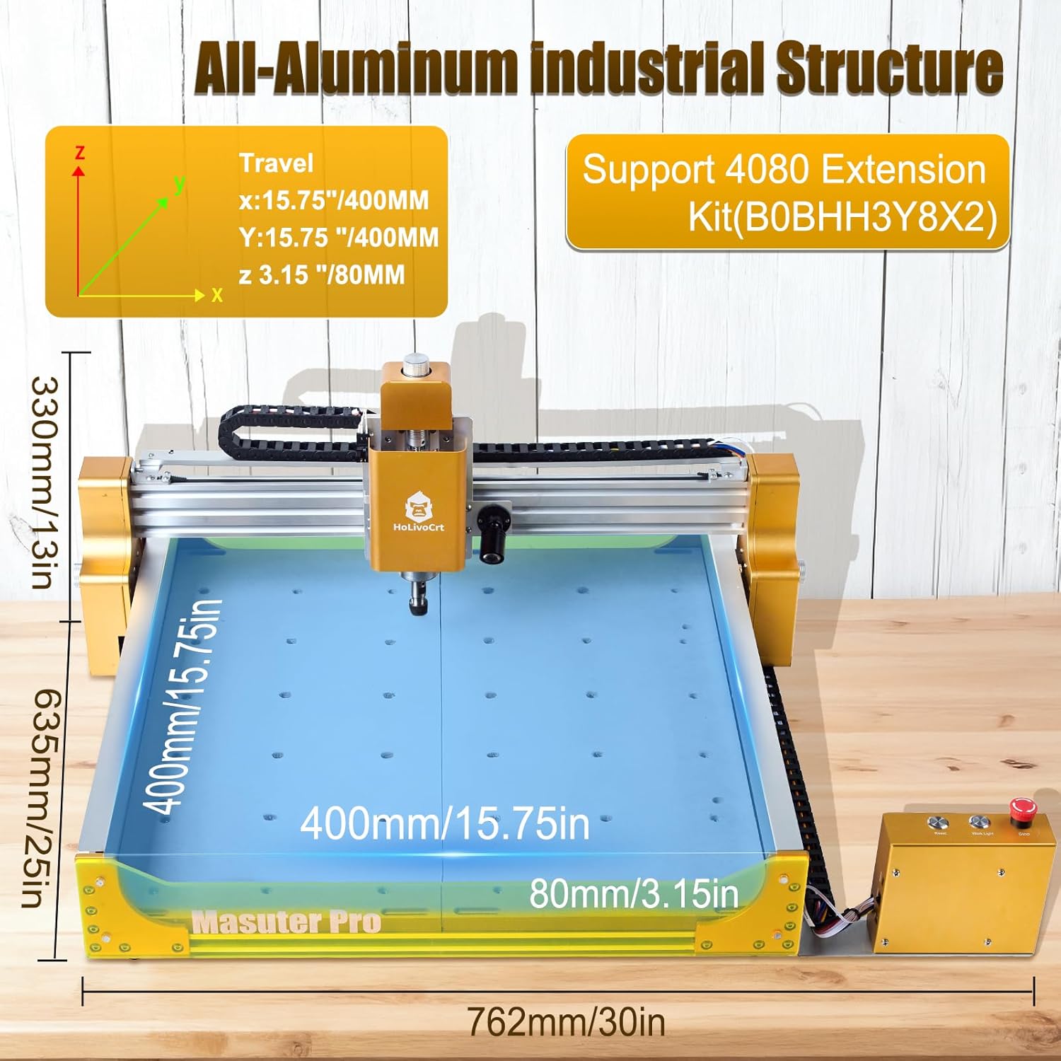 HoLivoCrt CNC Router Machine, 3-Axis All-Metal with Ball Screw and Dust-Proof XYZ Axis & ZLinear Rail Driven, GRBL Control, 15.7u201D x 15.7u201D x 3.1u201D Working Area for Wood, Metal, Acrylic Engraving Cutting