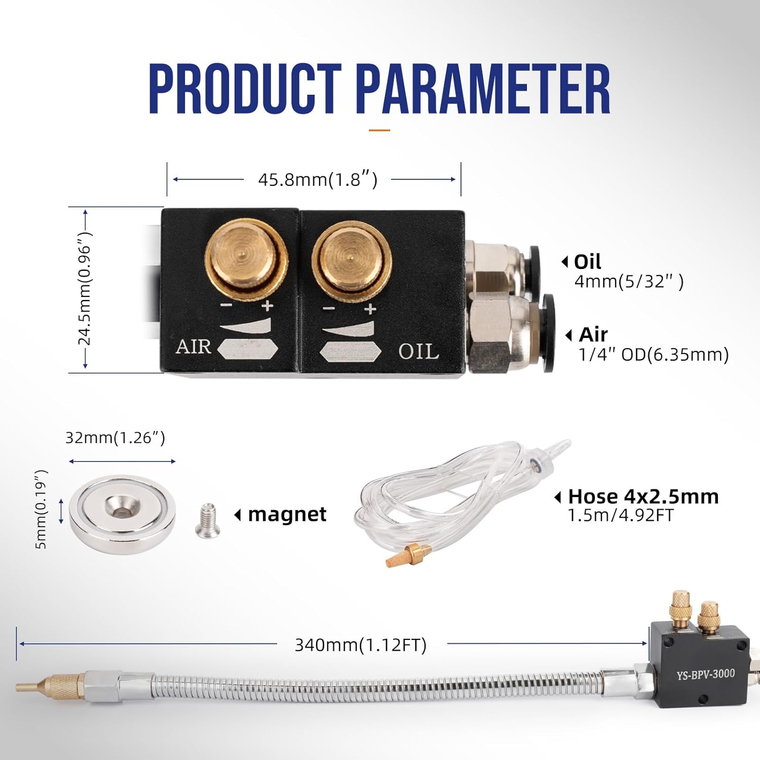 CNZG PNEU 1/4" Coolant Mister with Magnet Base,CNC Cooling Spray for Milling Machine and Metal Lathe Mill,Air Sprayer Mist Lubrication System on Engraving Tools and Accessories(Metal Tube)