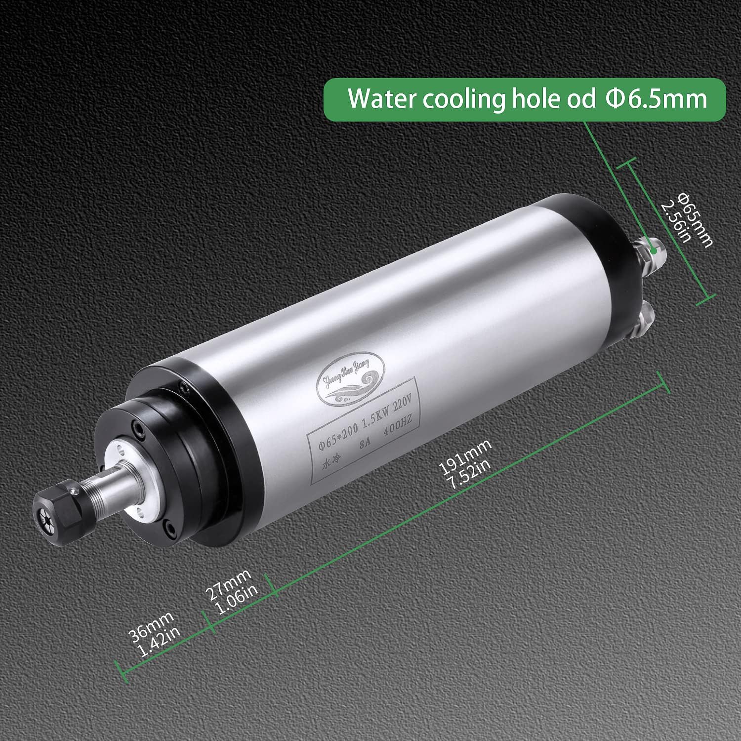 CNC Spindle Motor Kits, 220V 1.5KW 65mm Water Cooled Spindle Motor CNC motor +220V 1.5KW VFD+Clamp Mount +Water Pump+ Water pipe+ER11 Collet set + Drill bits+ wires+wrenches for CNC Router Machine