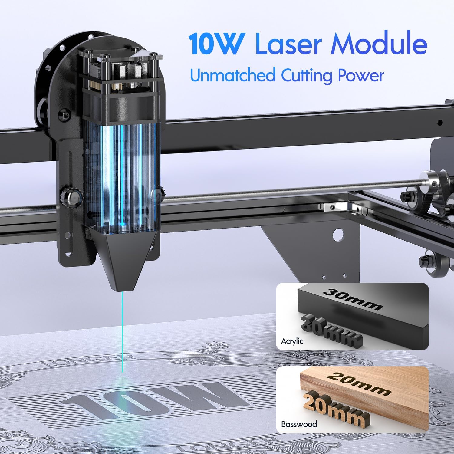 Longer Ray5 10W Laser Engraver with Air Assist Kit and Y-axis Extension kit, Compressed Spot CNC, App Offline Control, DIY Engraving Tool for Metal/Glass/Wood, Engraving Area 15.7"*33.5"(400 * 850mm)