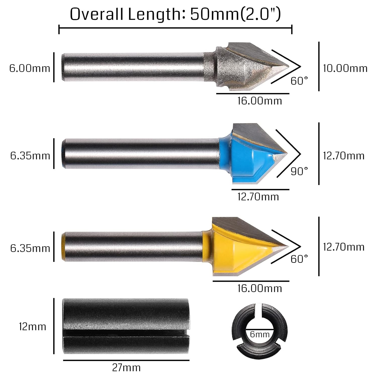 Genmitsu 1/4'' V Grooving Router Bit Set, 60 Degree & 90 Degree CNC Router Bits, 3D V Shape Milling Wood Cutter Knife CNC Engraving Router Bit, VG03A