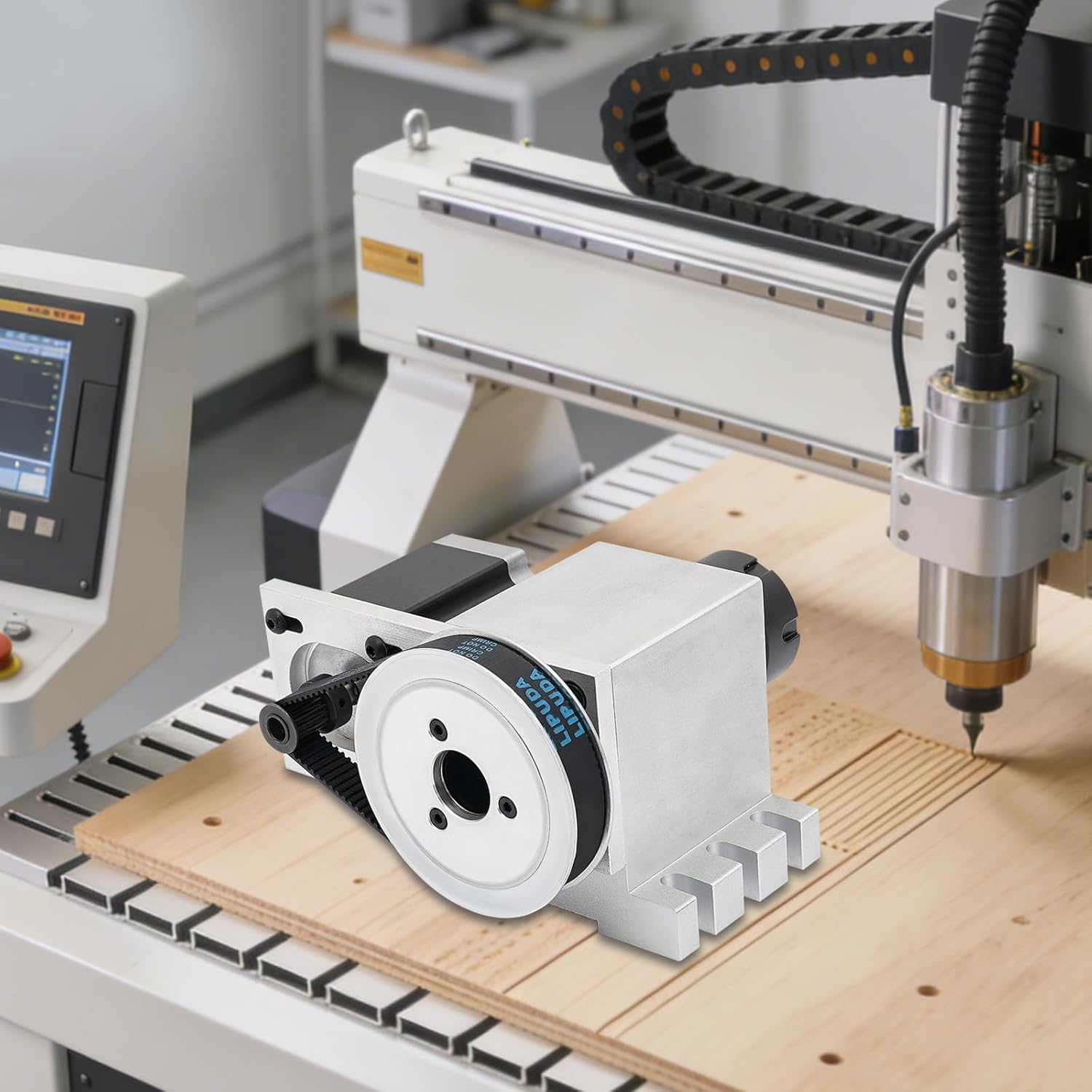 4th Axis Rotary CNC Kit, 57 Phase Stepper Motor with 11Pcs ER32 Collet, CNC Engraving Machine Router Axis Hollow Shaft 4th Axis ER32 Set for CNC Router Engraving Milling Machine(3-20mm)