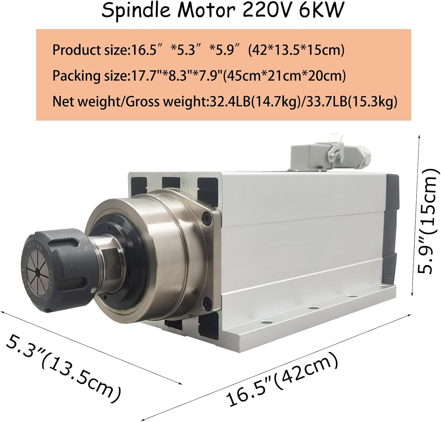 Spindle Motor 220V 6KW Square Motor 18000rpm with Flange ER32 Nut CNC Spindle Motor for Furniture Cutting Machine