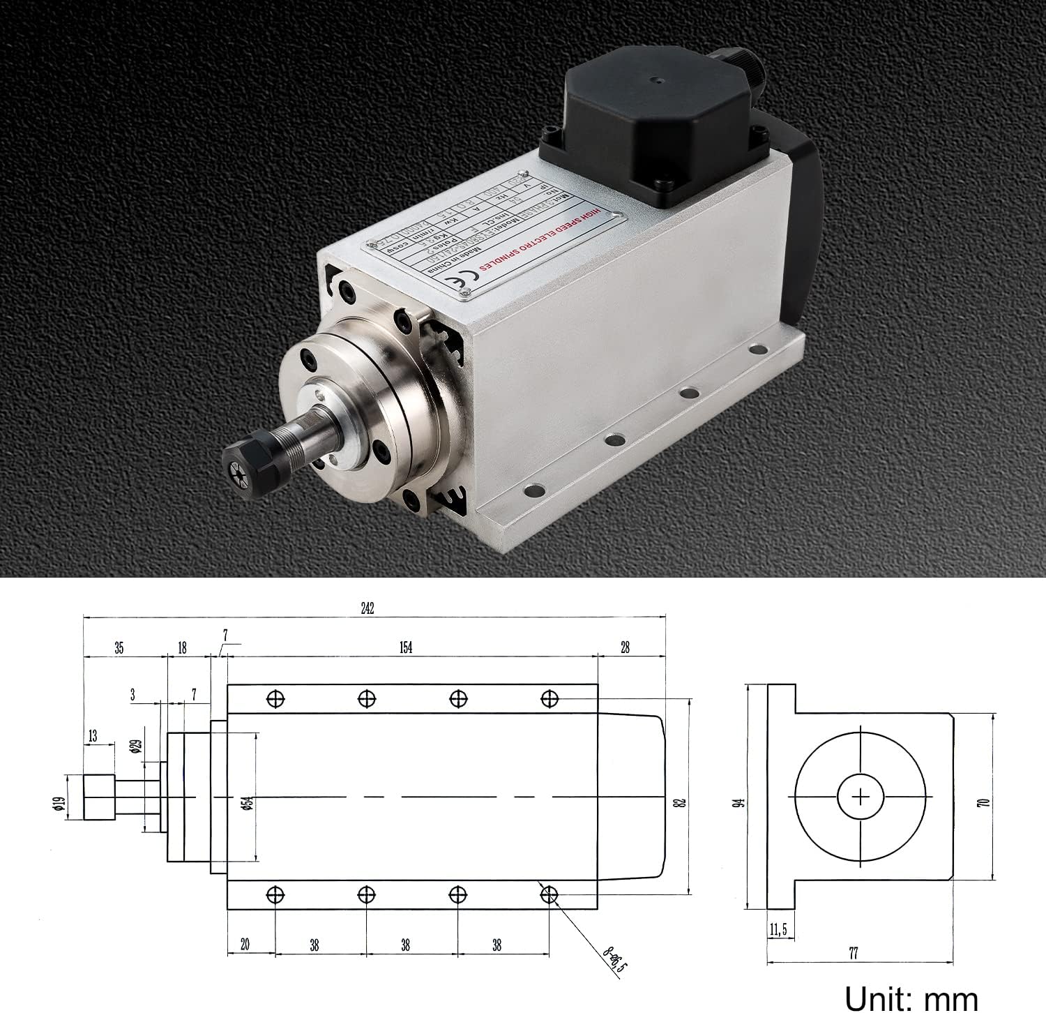 CNC Spindle Motor Kits,110V 1.5KW ER16 Square Air Cooled Spindle Motor CNC Spindle CNC Motor + 110V 1.5KW VFD + Collets Set ER16+ Wires + Drill Bits+Wrenches for CNC Router Machine