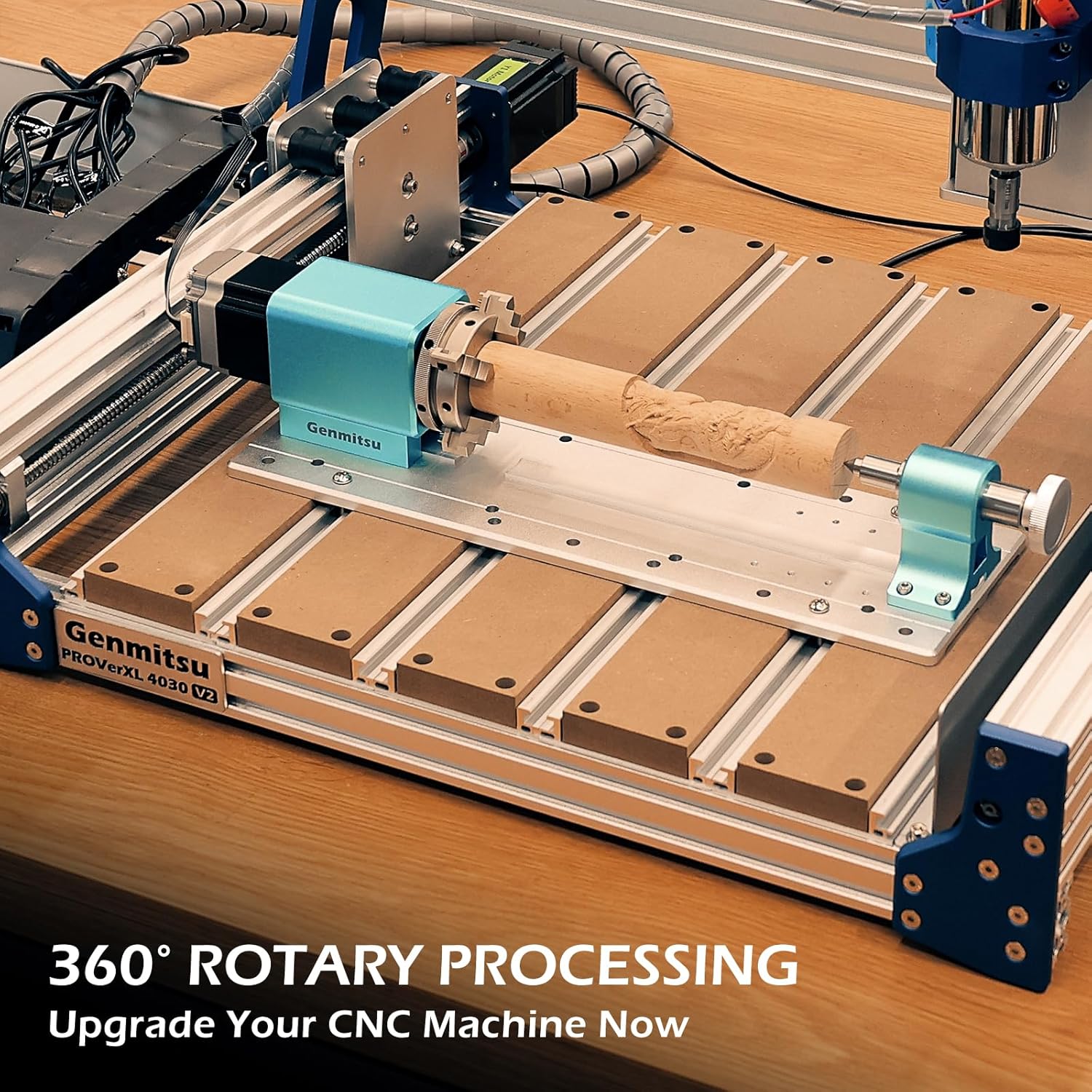 SainSmart Genmitsu Rotary Module Kit for Prover XL 4030 V2 CNC Router Machine with NEMA23 Planetary Geared Stepper Motor, 4 Jaw Chuck, 10:1 Speed Reducer, Clamped Range 15-275mm