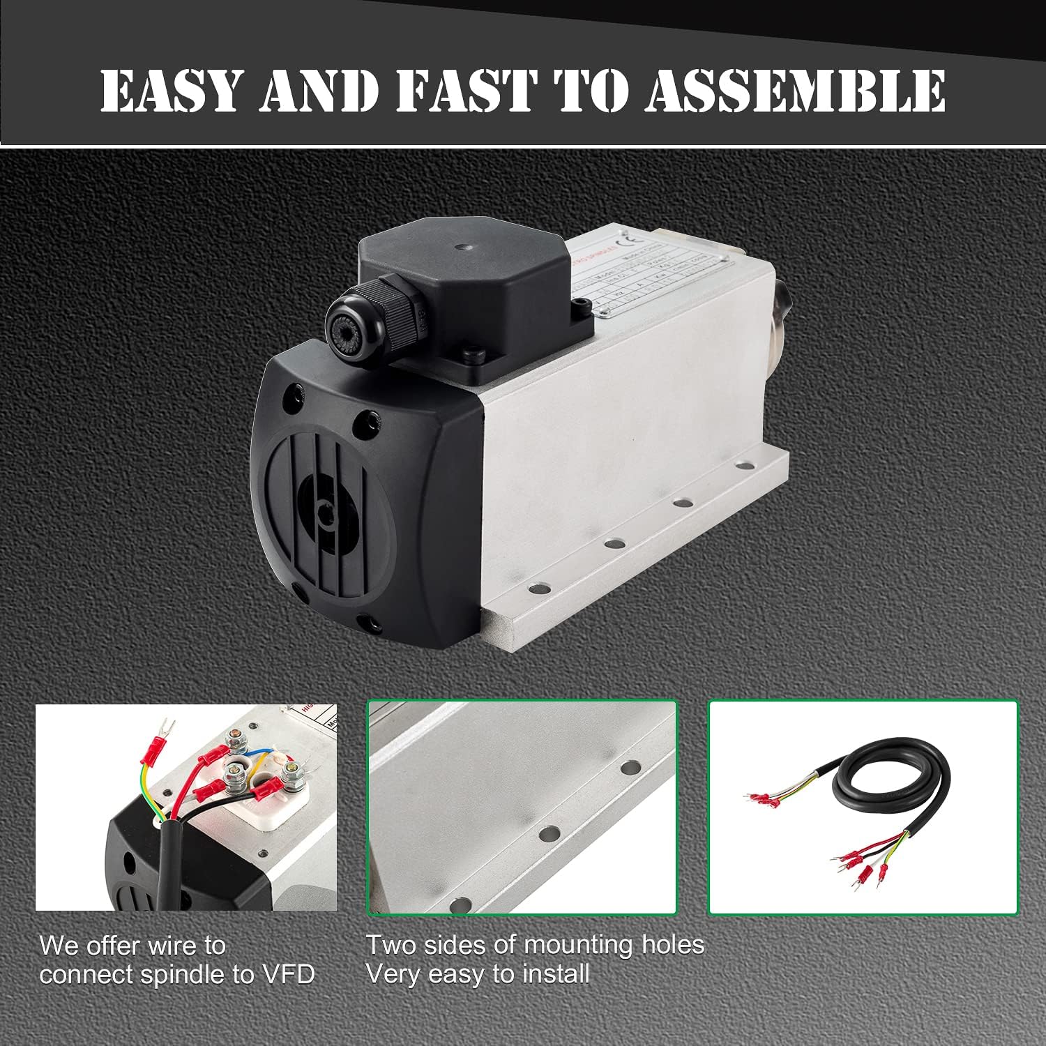 CNC Spindle Motor Kits,110V 1.5KW ER16 Square Air Cooled Spindle Motor CNC Spindle CNC Motor + 110V 1.5KW VFD + Collets Set ER16+ Wires + Drill Bits+Wrenches for CNC Router Machine - Image 5