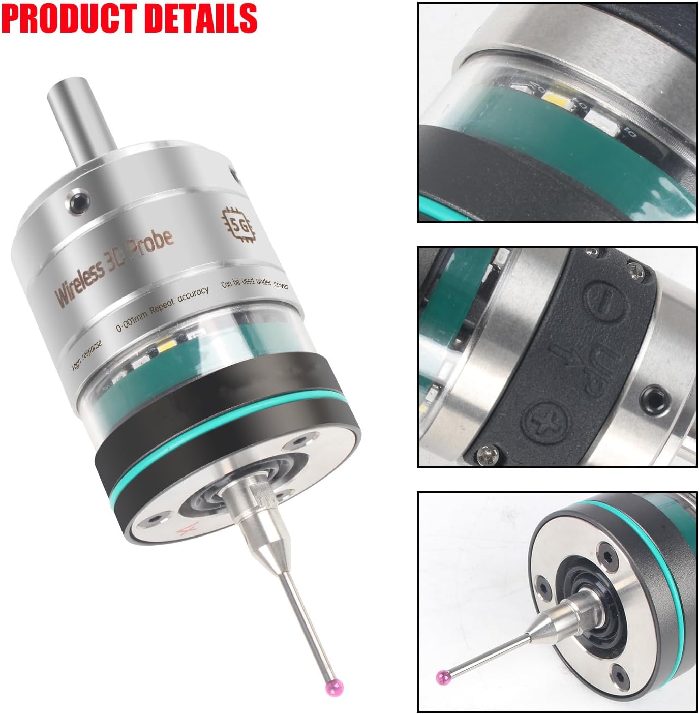 CNCTOPBAOS GP-800 3D Edge Finder High Accuracy 0.001mm, CNC Machining Center Milling Machine Trigger Detection IP67, with Ruby Measuring Needle, Automatic Find Center Position Locator XYZ Coordinate