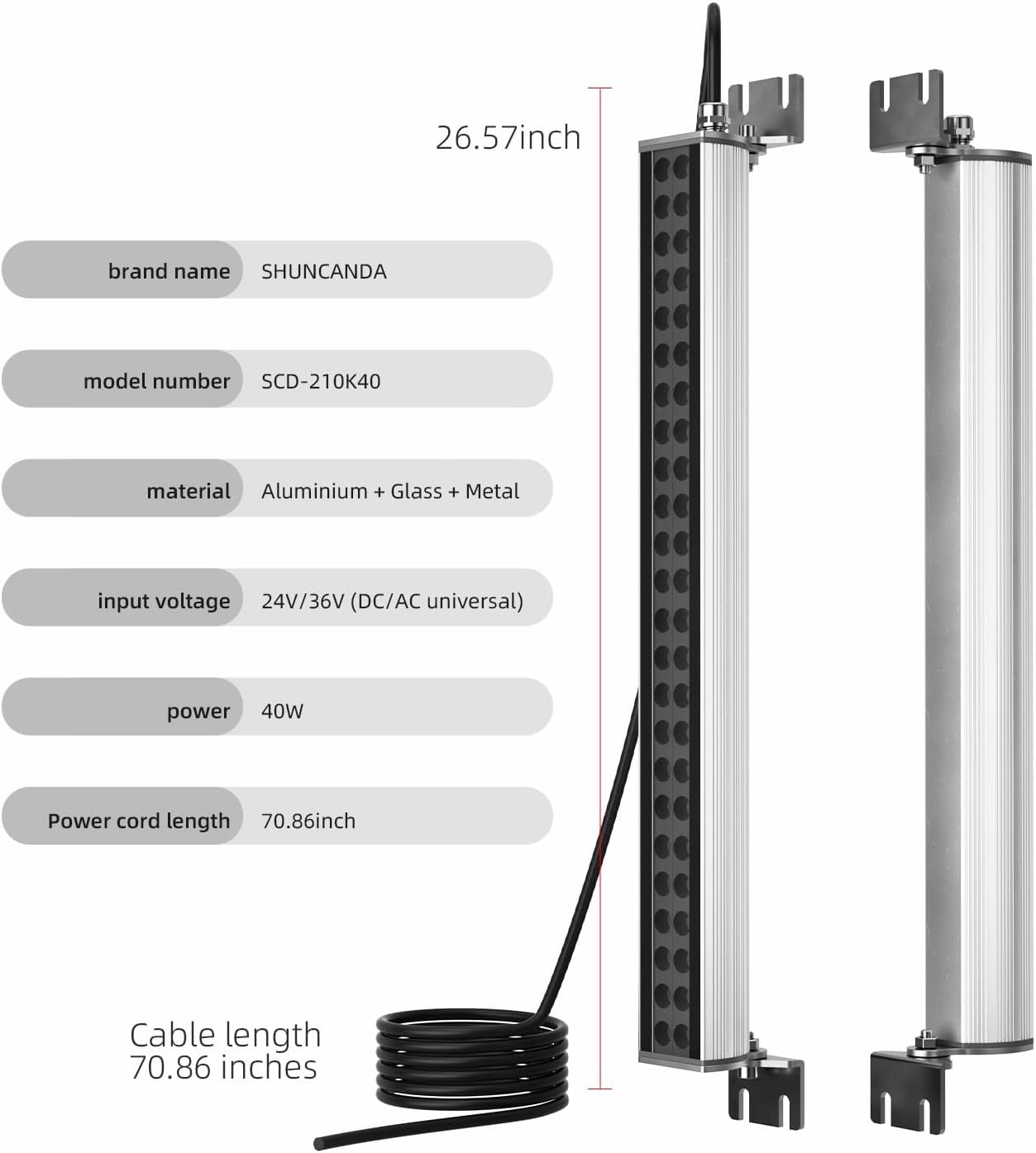 40W IP66 Explosion Proof Lights Led Machine Light Work Tube Light Industrial Lighting for CNC Machine 24V-36V