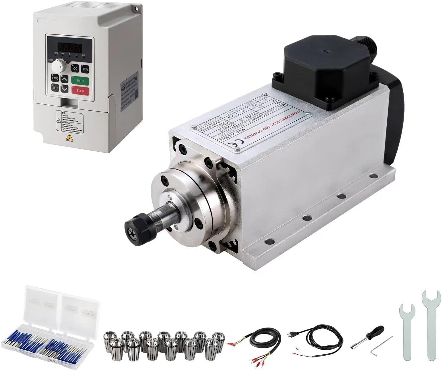 CNC Spindle Motor Kits,110V 1.5KW ER16 Square Air Cooled Spindle Motor CNC Spindle CNC Motor + 110V 1.5KW VFD + Collets Set ER16+ Wires + Drill Bits+Wrenches for CNC Router Machine - Image 9