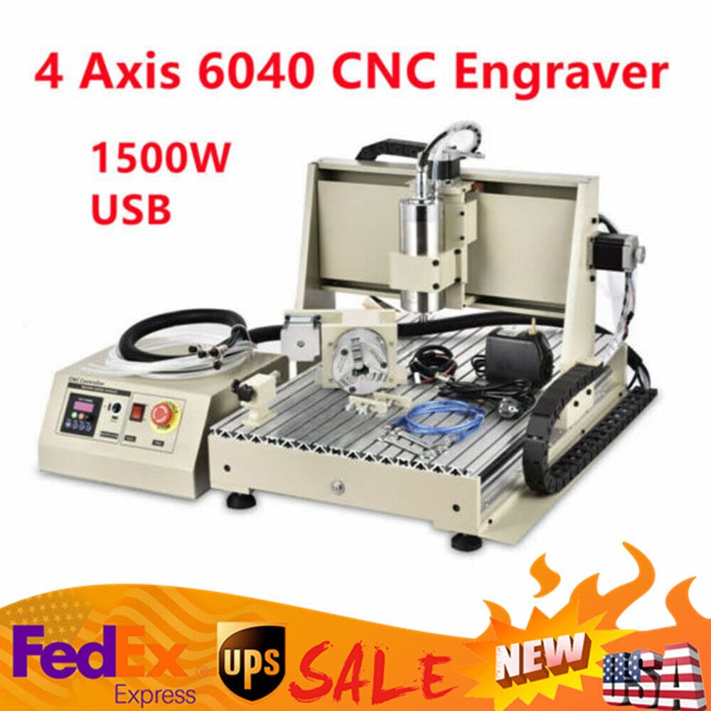 4 Axis CNC 6040 Router Metal Engraving Machine Drilling Milling Machine Engraver, Engraver Engraving Mill/Drilling Machine + RC for PCB Badges Bronzing Plate etc