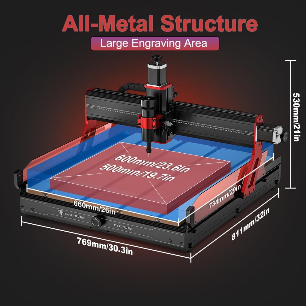 CNC Router Machine 500W Spindle CNC Laser Cutter, Machine for Metal High Torque NEMA 23 Stepper Motor, Linear Rails & Ball Screws 3-Axis Engraving Milling Machine for Wood Cutting