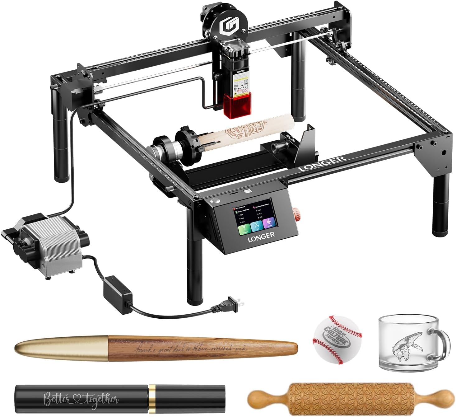 Longer RAY5 5000mW Laser Engraver with Air Assist Kit, 4-in-1 Chuck jaw kit, and 12 Pcs Raiser, CNC, App Offline Control, DIY Engraving Tool for Metal/Glass/Wood, Class IV