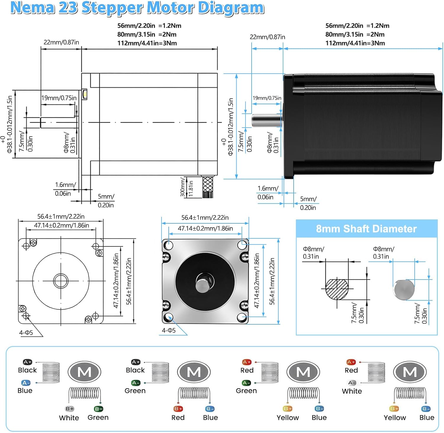 5 Axis CNC Controller Kit Nema 23 57mm Stepper Motor 3Nm 425 oz.in 2-Phase 3A DM556 Step Motors Driver,2 PCS 350W Power Supply, Mach3 Control Card for CNC Router Milling Engraving Machine