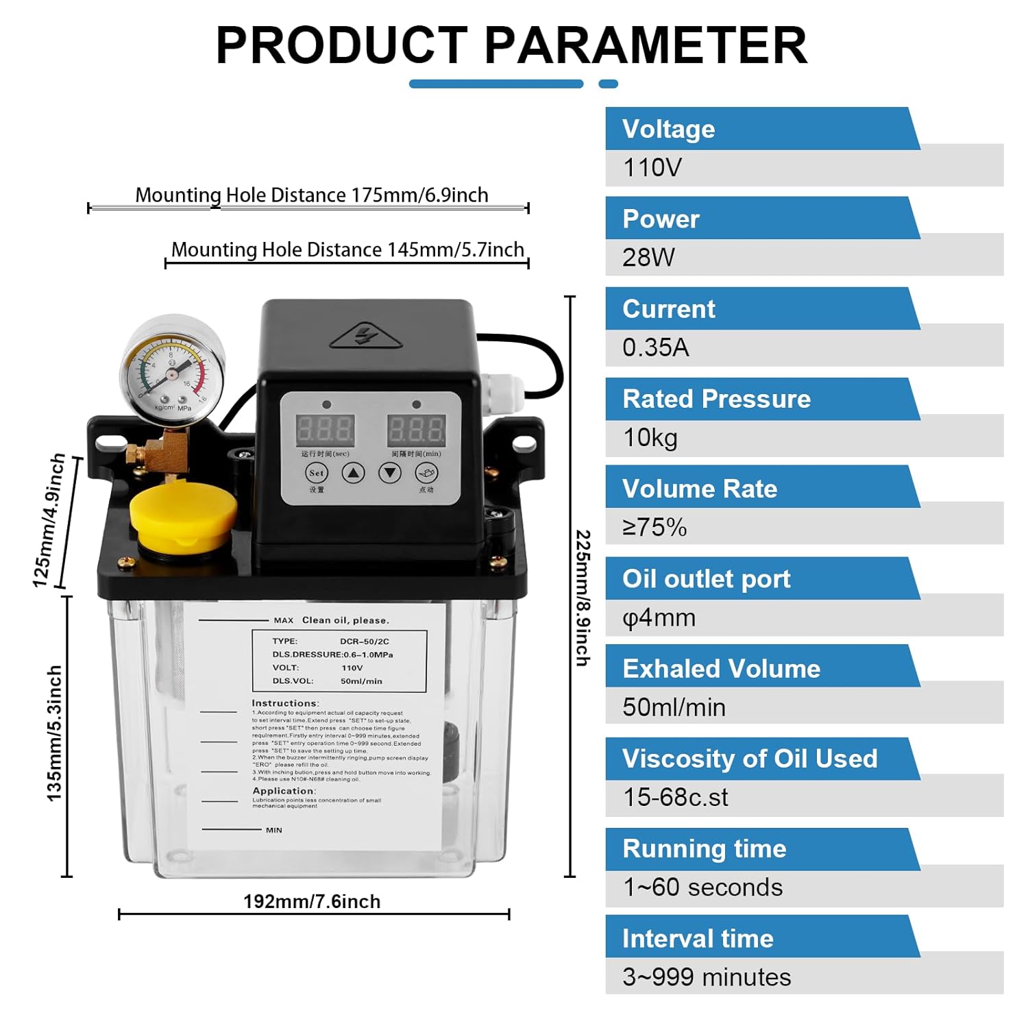 MXBAOHENG Automatic Lubricating Oil Pump 110V 2L Electromagnetic Lubrication CNC Oil Pump w/Pressure Gauge, Digital Numerical Control Punching Milling Machine Tool Lathe Oiler