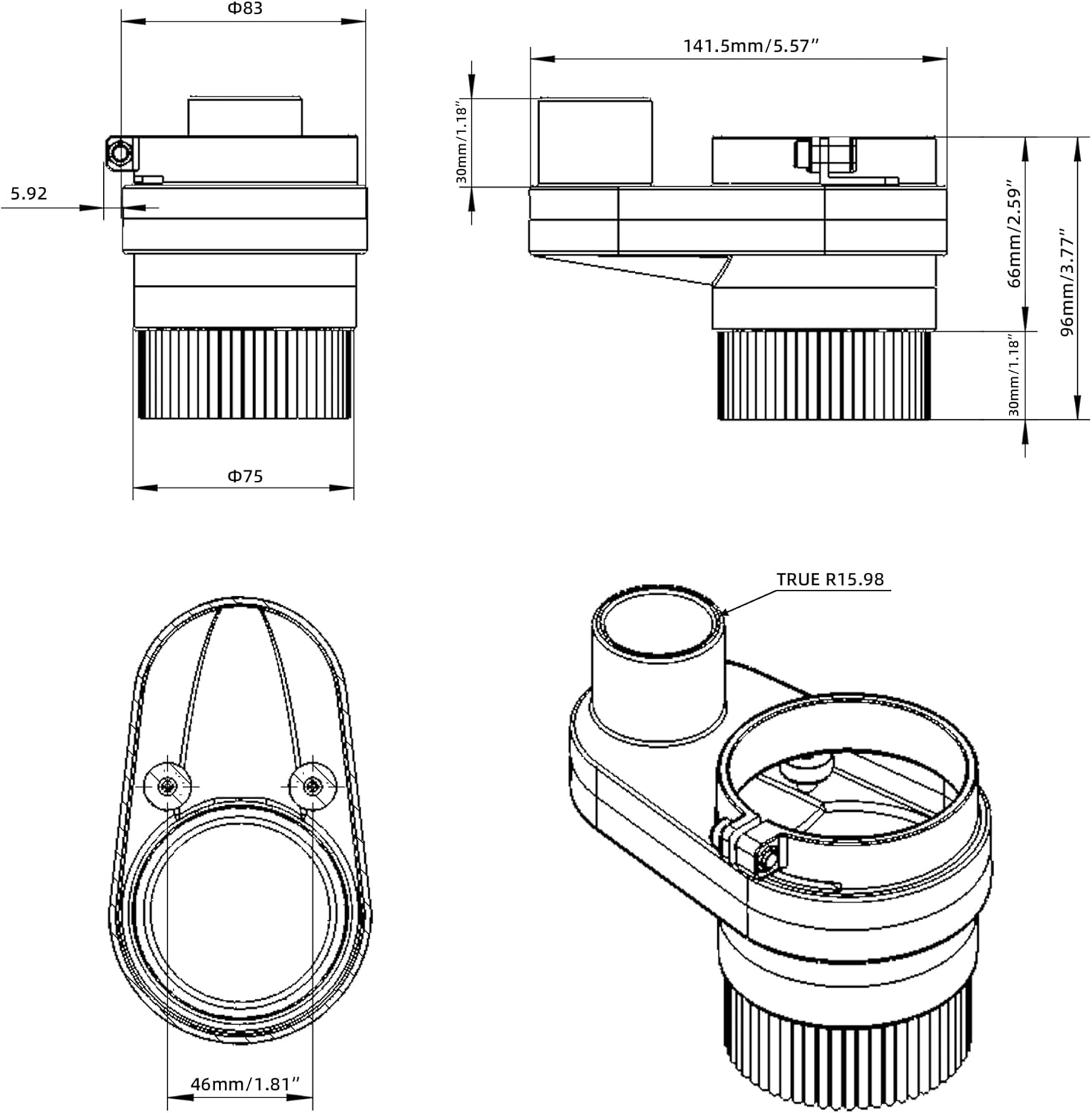 FoxAlien 69mm Diameter Dust Shoe for CNC Router Machine, Compatible with 52mm Spindle Motor and 65mm Router, Hose Diameter 38mm