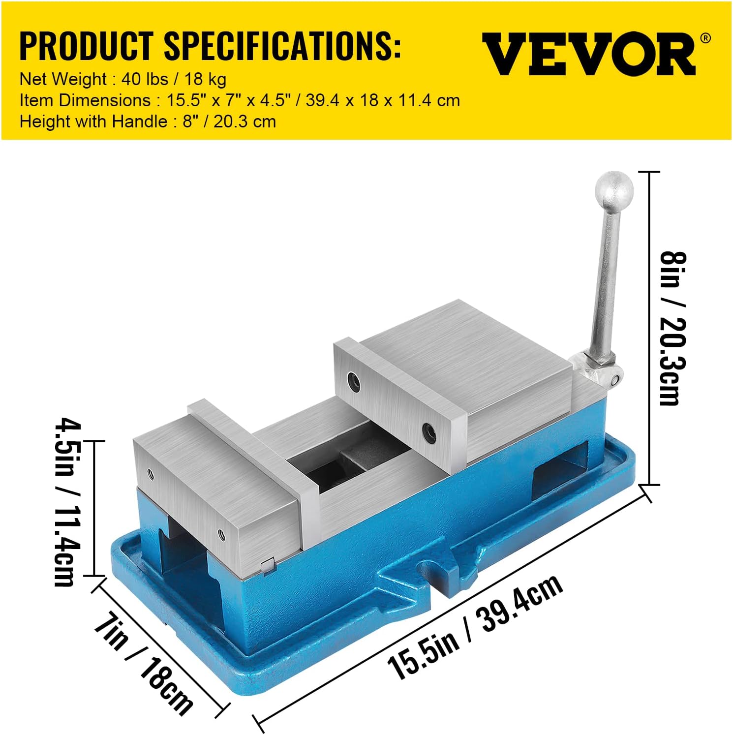 VEVOR 5" Super-Lock Vise For NC/CNC Machines Bench Clamp Vise High Precision, Vise Clamp Vice CNC Vise Lockdown Vise Drilling 125mm Width CNC 24KN