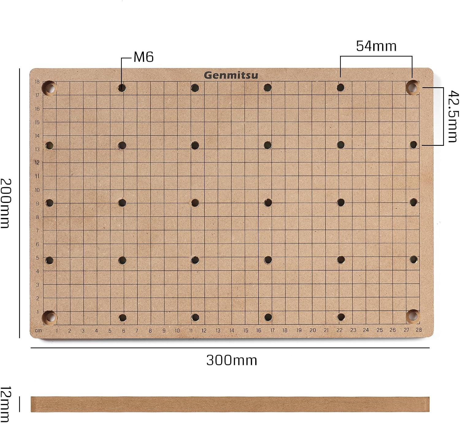 Genmitsu CNC MDF Grid Spoilboard for 3020 CNC Router Machine, Compatible with 3020-PRO Max Perfectly, 300 x 200 x 12mm, M6 Holes (6mm), Screws and Wrench Included