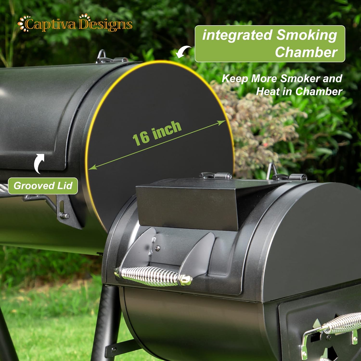 Captiva Designs Heavy Duty Outdoor Smoker,Extra Large Cooking Area(941 sq.in. in Total) Offset Smoker, Best Charcoal Smoker and Grill Combo for Outdoor Garden Patio and Backyard Cooking - Image 3