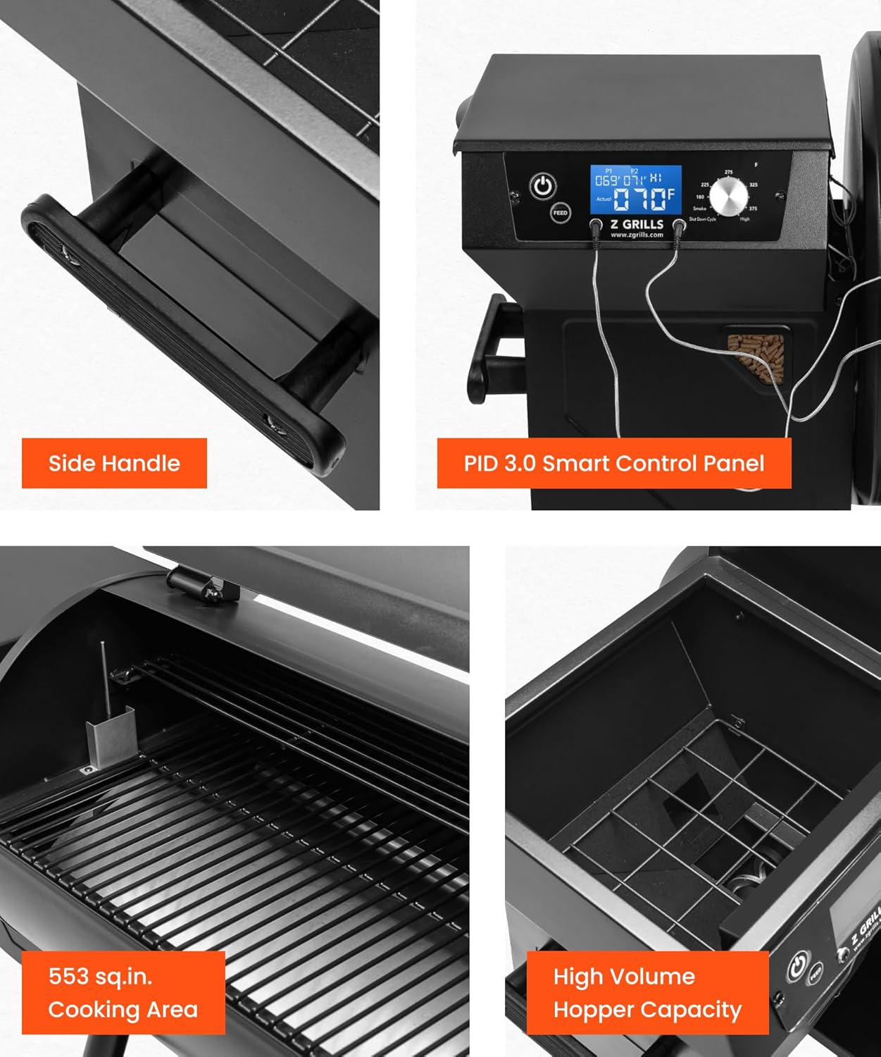 Z GRILLS ZPG-550B2 Wood Pellet Grill & Smoker with PID 3.0 Controller, 553 sq in Cooking Area, Meat Probe, Hopper Cleanout, 8 in 1 BBQ Grill Outdoor Auto Temperature Control, Black - Image 4