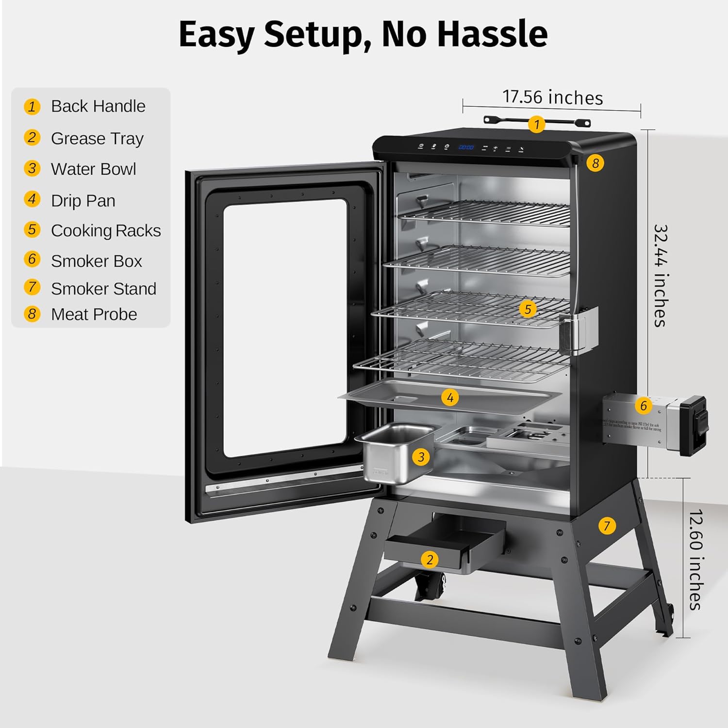 EAST OAK Ridgewood Pro 30" Electric Smoker Built-in Meat Probe & Elevated Stand for Outdoors Up to 6× Longer Smokes, Adjustable Side Chip Loader Smoke with 725 sq in Cooking Area, Night Blue