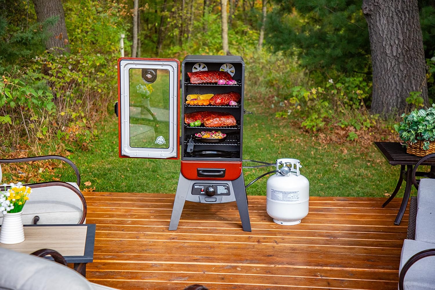 Pit Boss 3-Series Gas Vertical Smoker, Red Hammertone - 10773