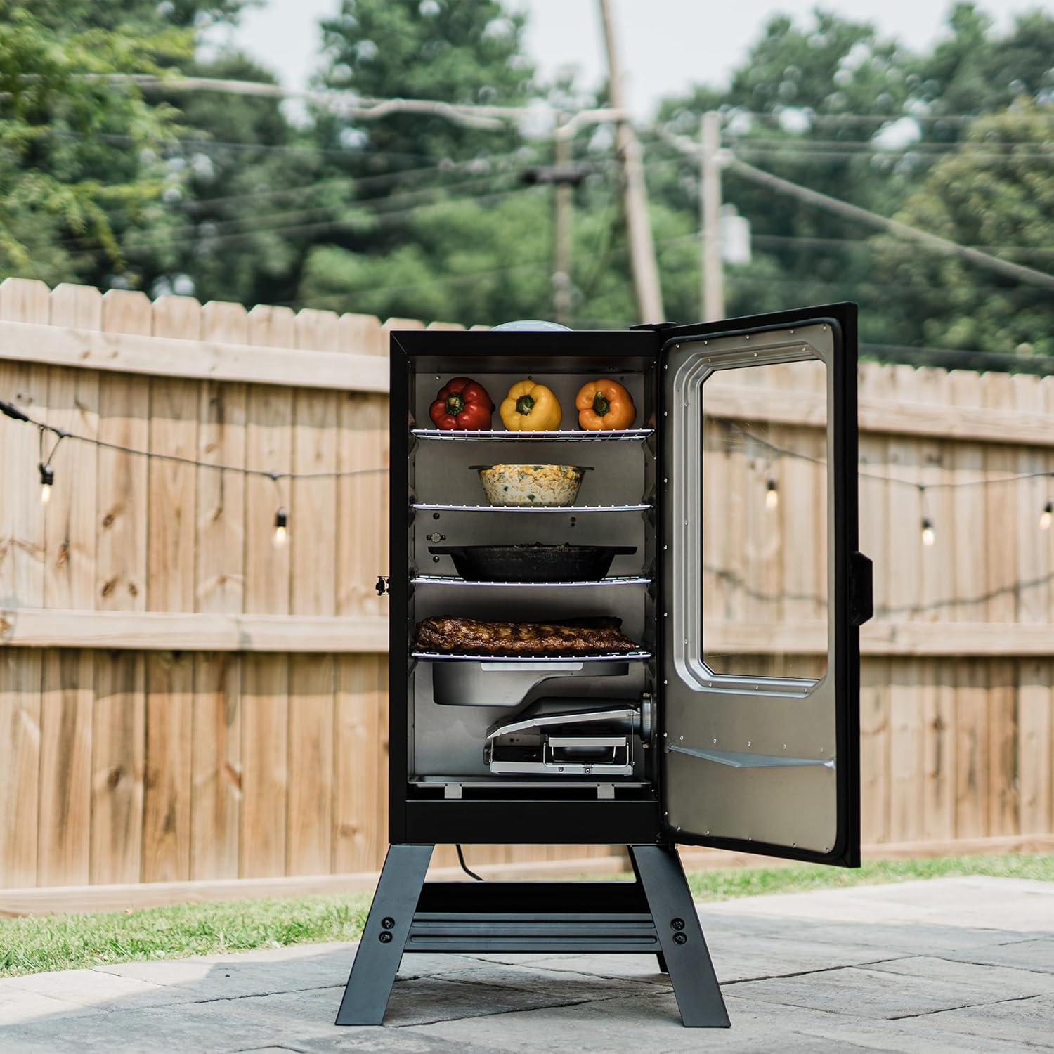 Masterbuilt® 40-inch Digital Electric Vertical BBQ Smoker with Leg Kit, Side Wood Chip Loader and 970 Cooking Square Inches in Black, Model MB20070122 - Image 9