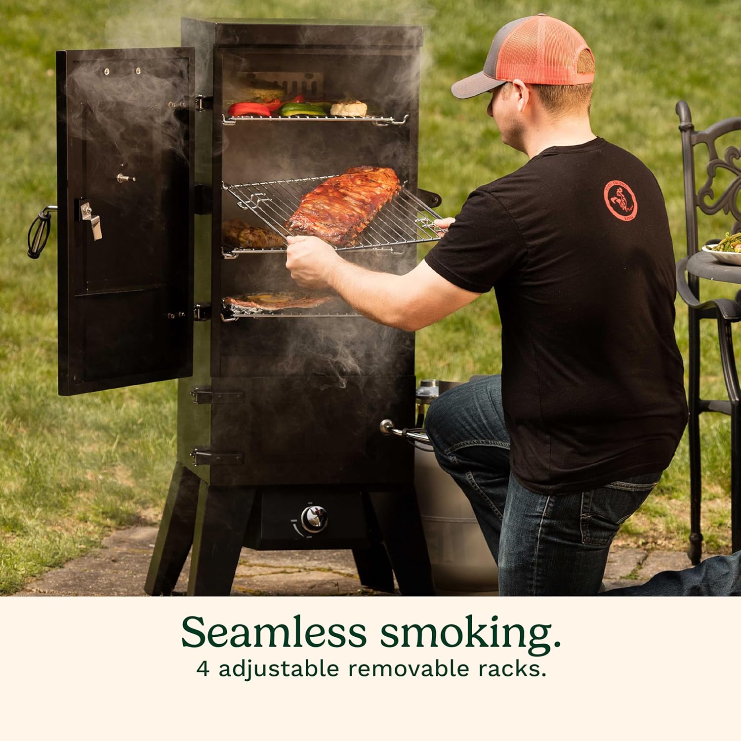 Cuisinart 36” Vertical Propane Smoker, 4 Removable Racks, Spacious BBQ Smoker with Wood and Water Trays, 15,000 BTU Heat for Smoked Meat, Brisket, Jerky, Fish, Perfect for Tailgates, Backyard, Camping