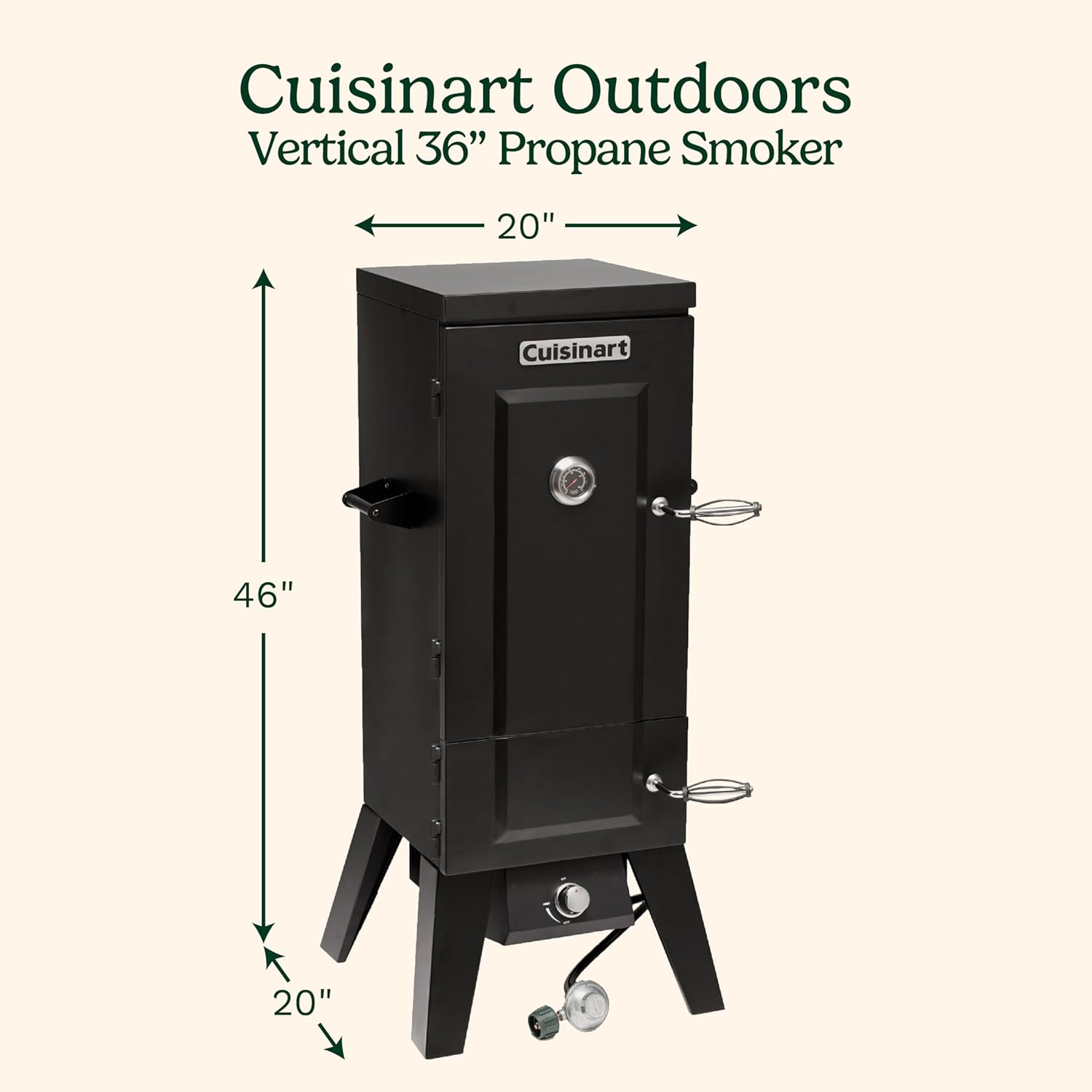 Cuisinart 36” Vertical Propane Smoker, 4 Removable Racks, Spacious BBQ Smoker with Wood and Water Trays, 15,000 BTU Heat for Smoked Meat, Brisket, Jerky, Fish, Perfect for Tailgates, Backyard, Camping - Image 2