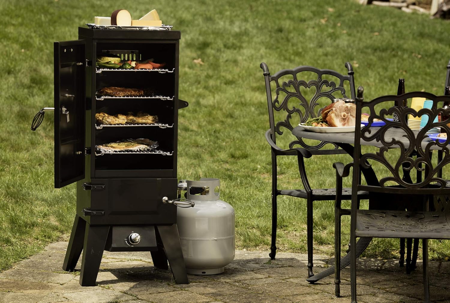 Cuisinart 36” Vertical Propane Smoker, 4 Removable Racks, Spacious BBQ Smoker with Wood and Water Trays, 15,000 BTU Heat for Smoked Meat, Brisket, Jerky, Fish, Perfect for Tailgates, Backyard, Camping - Image 9