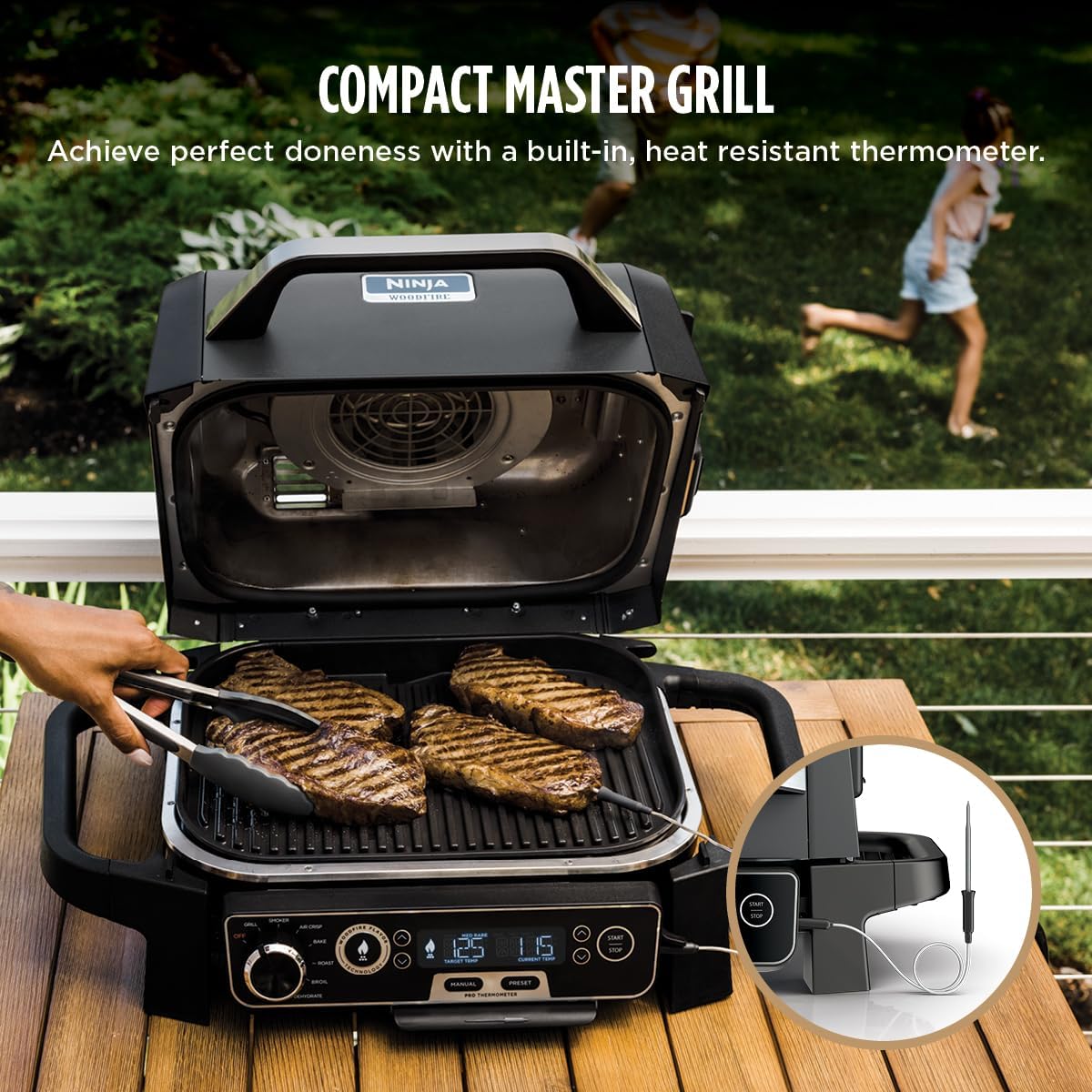 Ninja OG751 Woodfire Pro Outdoor Grill Built-In Thermometer,7-in-1 Master Grill,BBQ Smoker,& Outdoor Air Fryer Plus Bake,Roast,Dehydrate & Broil,Woodfire Technology,Weather-Resistant,Grey XL - Image 4