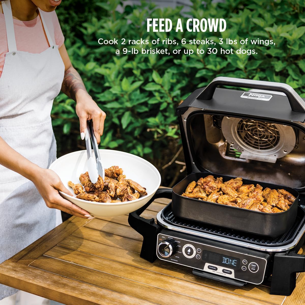 Ninja OG751 Woodfire Pro Outdoor Grill Built-In Thermometer,7-in-1 Master Grill,BBQ Smoker,& Outdoor Air Fryer Plus Bake,Roast,Dehydrate & Broil,Woodfire Technology,Weather-Resistant,Grey XL - Image 7