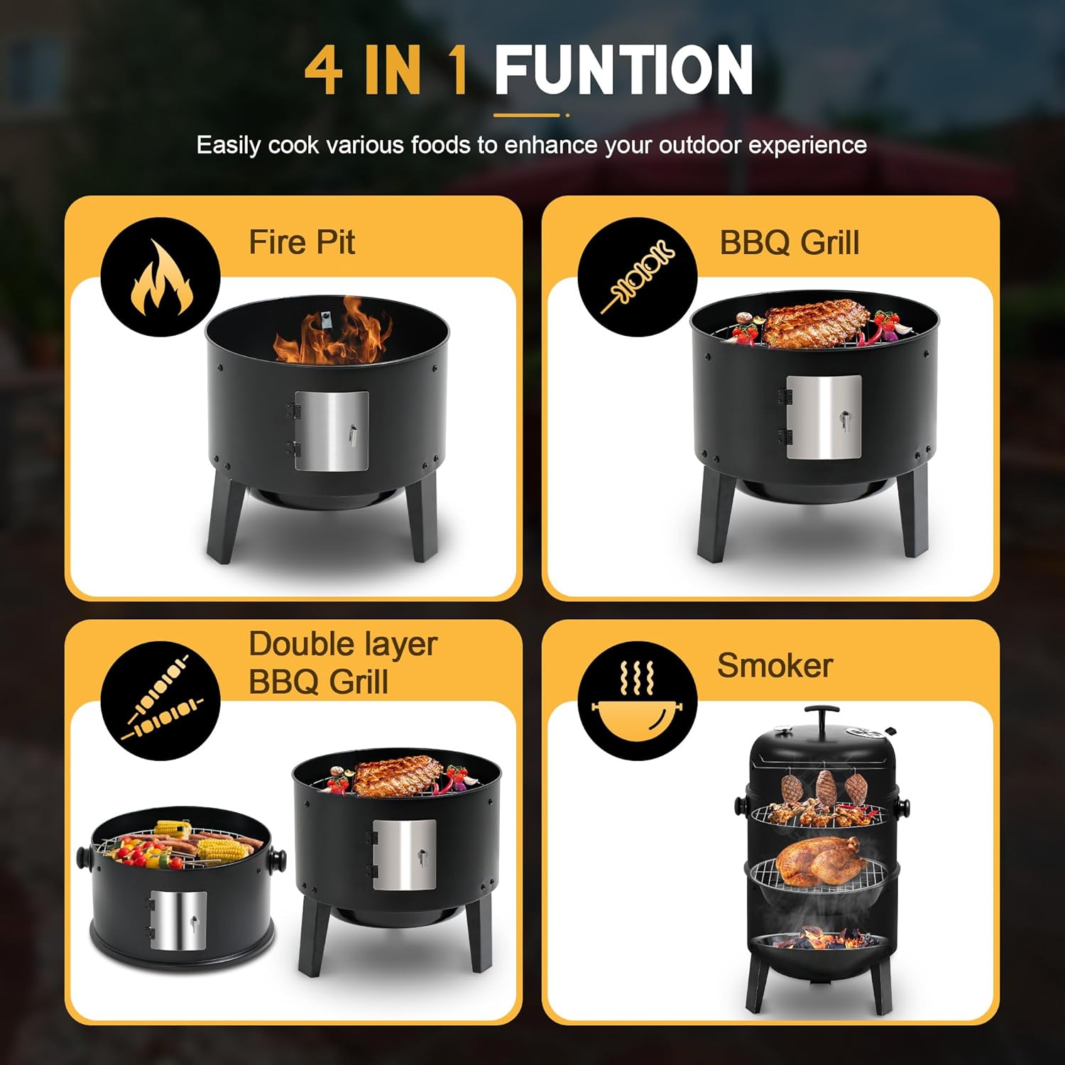 MASTER COOK 16 inch Charcoal Smoker, Vertical BBQ Grill, Heavy Duty 4 In 1 Fire Pit with built-in Thermometer & Adjustable Vent System for Backyard Patio Camping - Image 4