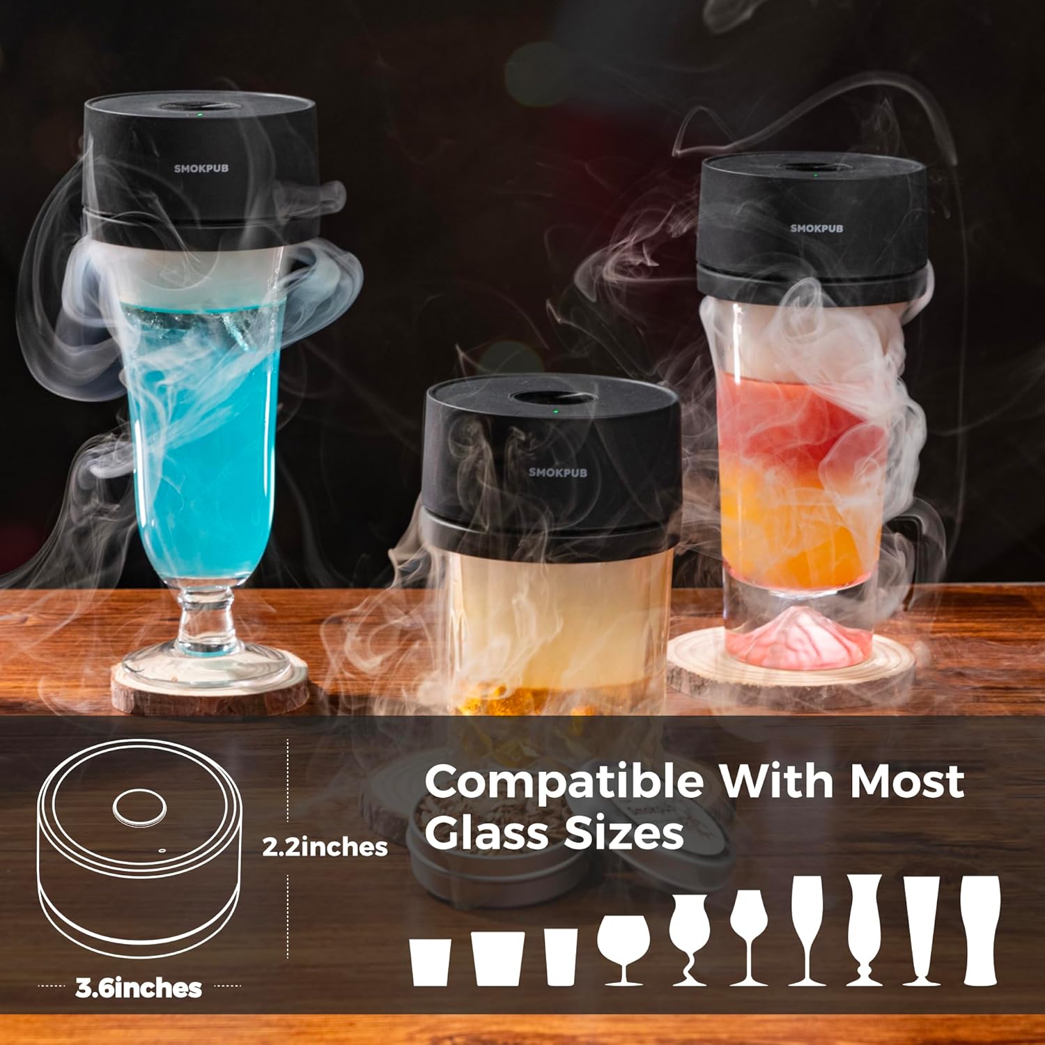 SMOKPUB Electric Whiskey Smoker Kit Built-in Lighter, No Butane Needed, Rechargeable Cocktail Smoker Kit with 6 Wood Chips, Old Fashioned Drink Smoker Kit, Bourbon Whiskey Gifts for Men,Dad,Husband - Image 3