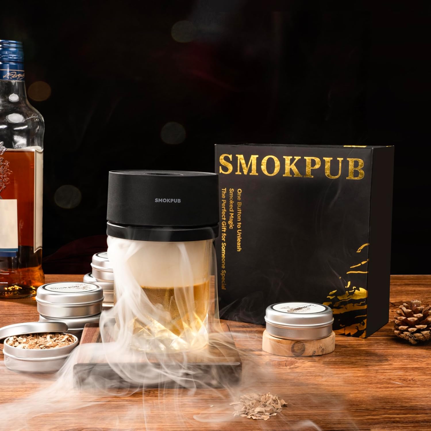 SMOKPUB Electric Whiskey Smoker Kit Built-in Lighter, No Butane Needed, Rechargeable Cocktail Smoker Kit with 6 Wood Chips, Old Fashioned Drink Smoker Kit, Bourbon Whiskey Gifts for Men,Dad,Husband - Image 7