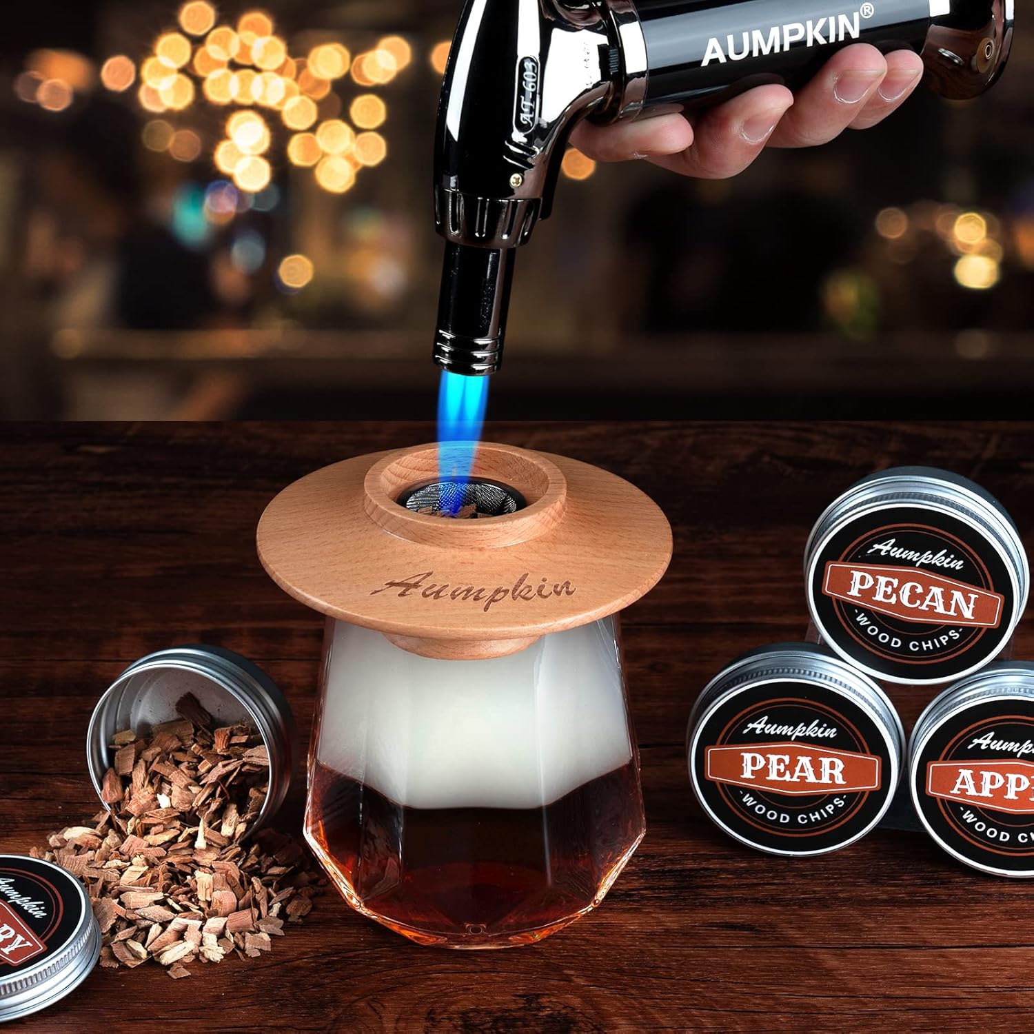 Cocktail Smoker Kit with Torch u2013 6 Flavors Wood Chips u2013 Bourbon, Whiskey Smoker Infuser Kit, Old Fashioned Drink Smoker Kit, Birthday Bourbon Whiskey Gifts for Men, Dad, Husband (Without Butane)