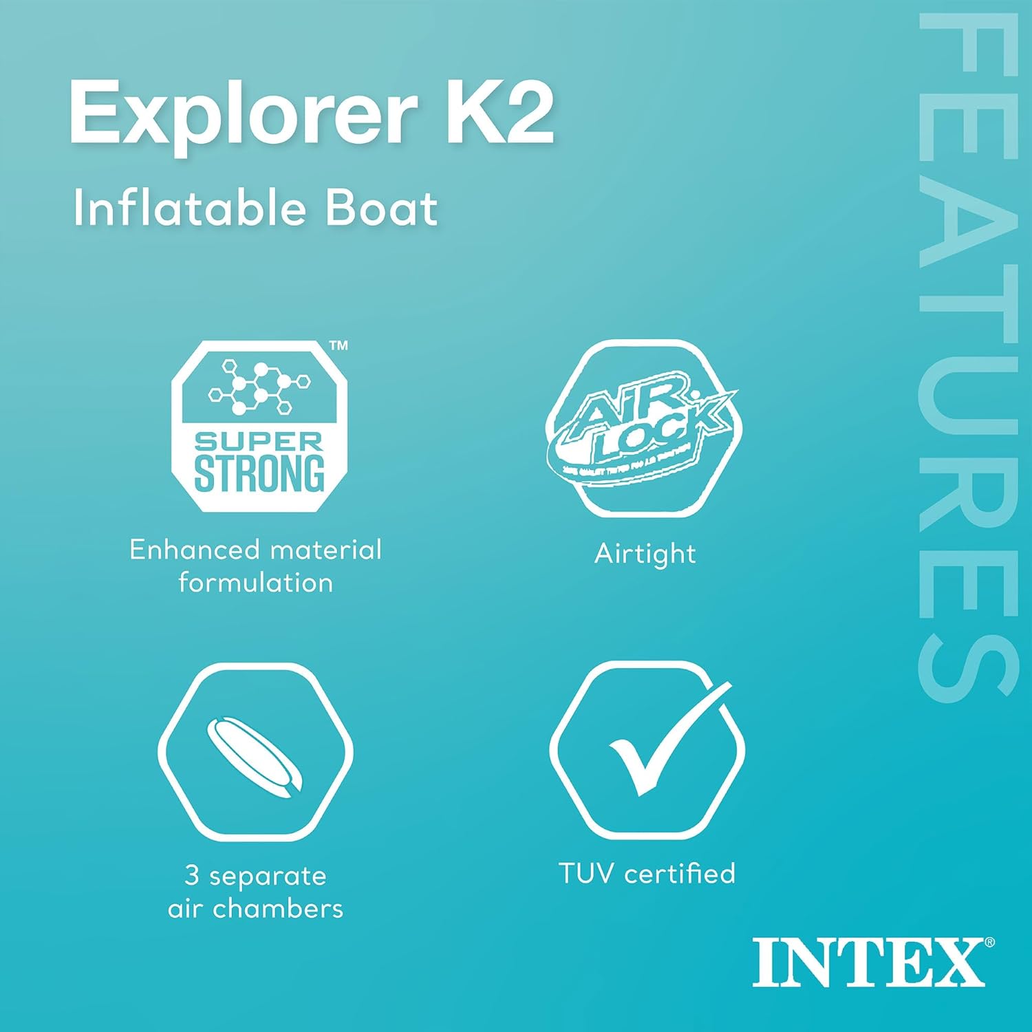 Intex 68307EP Explorer K2 Inflatable Kayak Set: Includes Deluxe 86in Aluminum Oars and High-Output Pump u2013 SuperStrong PVC u2013 Adjustable Seats with Backrest u2013 2-Person u2013 400lb Weight Capacity - Image 3