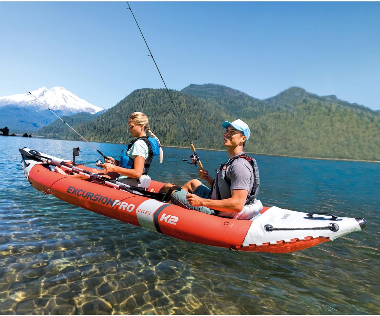 Intex 68309EP Excursion Pro K2 Inflatable Kayak Set: Includes Deluxe 86in Kayak Paddles and High-Output Pump u2013 SuperTough PVC u2013 Adjustable Bucket Seat u2013 2-Person u2013 400lb Weight Capacity