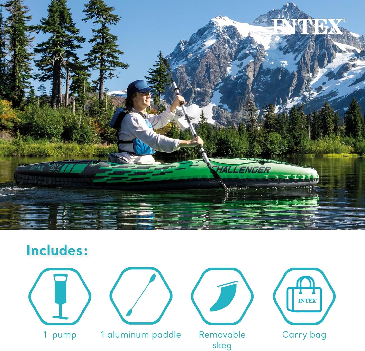 INTEX Challenger Inflatable Kayak Series: Includes Deluxe 86in Kayak Paddles and High-Output Pump u2013 SuperStrong PVC u2013 Adjustable Seat with Backrest u2013 Removable Skeg u2013 Cargo Storage Net - Image 4