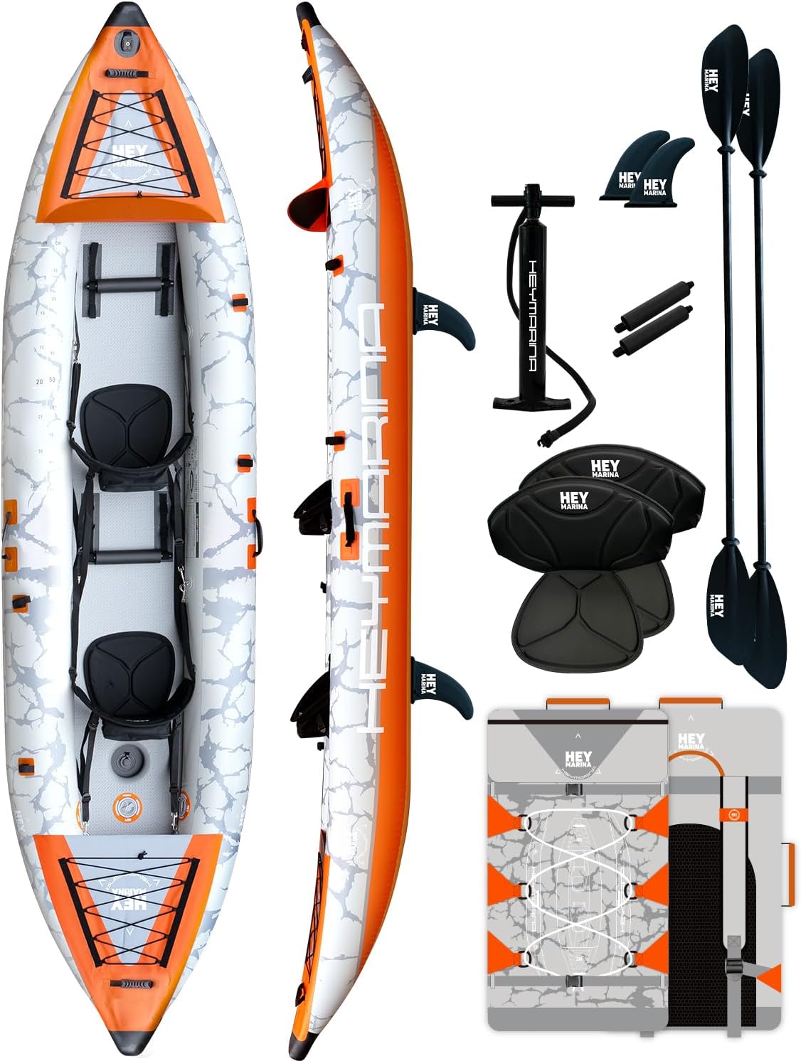 2 Person Inflatable Kayak Tandem Fishing Kayak for Adults, Portable Touring Kayak Canoe with Dual Floats, Drop-Stitch Floor and Fish Measuring Ruler, 12.5 FT - Image 8