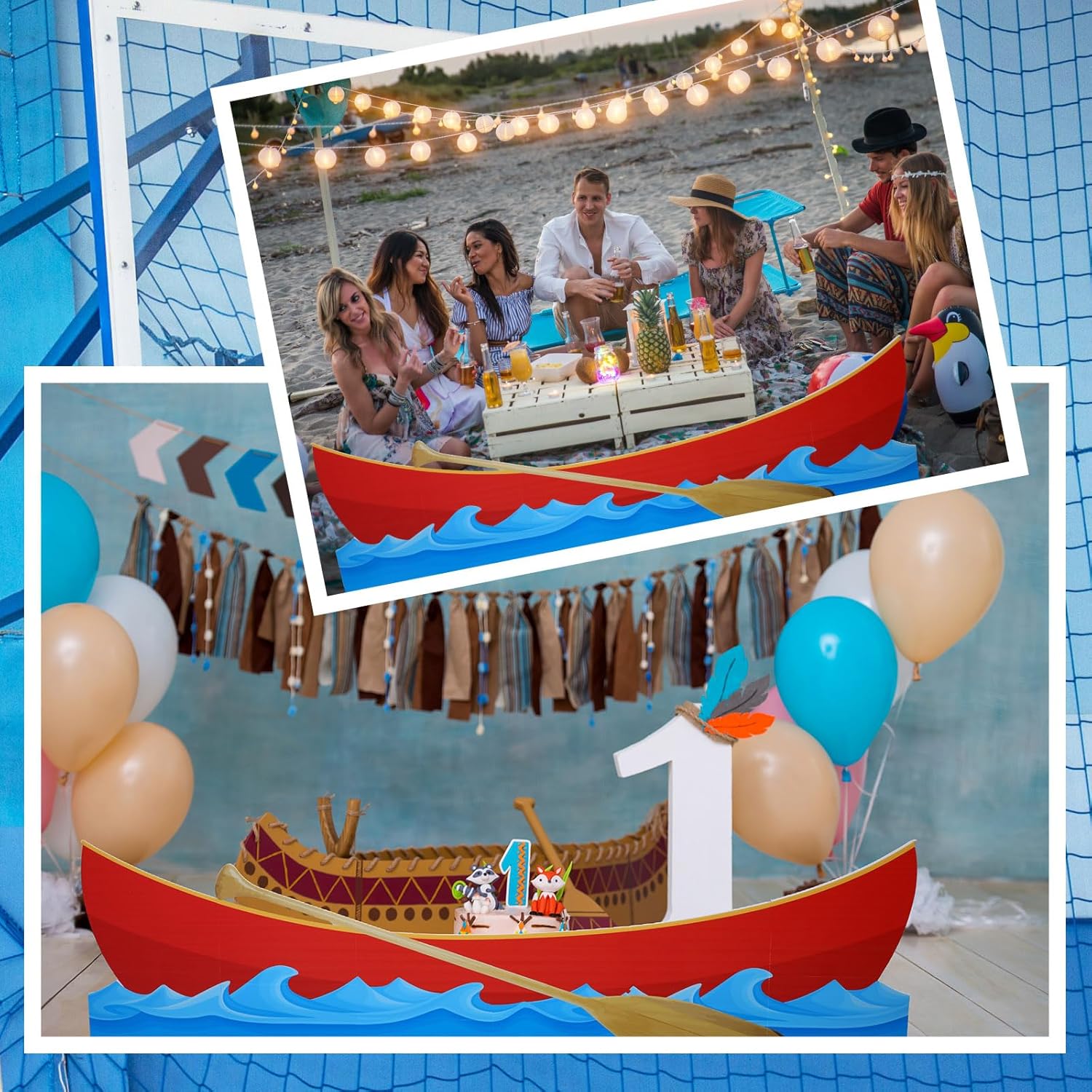 Beeveer Canoe Cardboard Cutout Stand up Set Beach Nautical-Inspired Events Camping-Themed Canoe Stand up Photo Props for VBS Vacation Bible School Party Supplies (6 Ft) - Image 5
