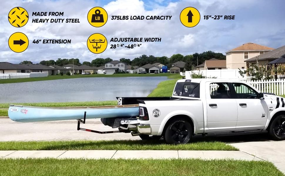 MaxxHaul 70231 Hitch Mount Pick Up Truck Bed Extender For Ladder, Rack, Canoe, Kayak, Long Pipes and Lumber) , Black , 37 x 19 x 3 inches