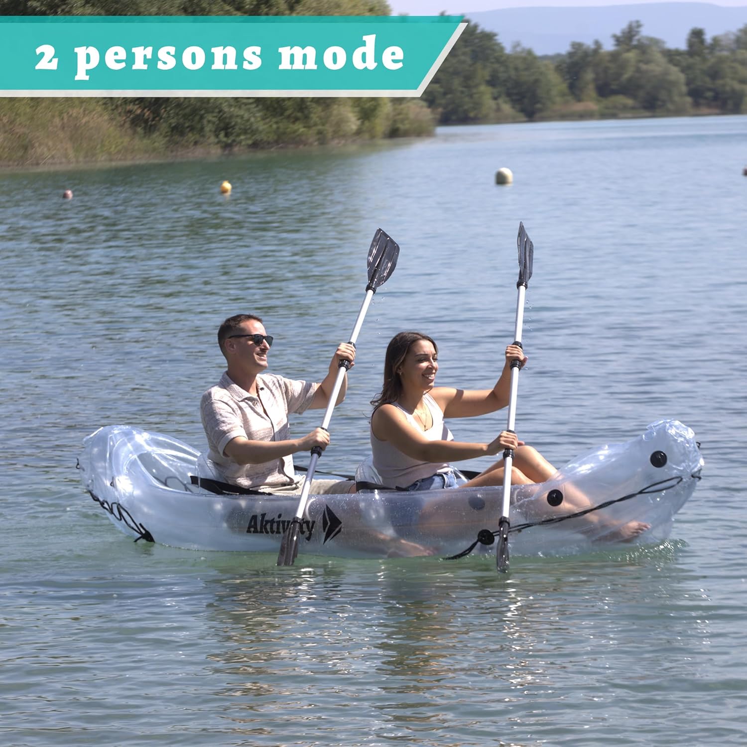 – Inflatable Clear Kayak 2 Person Adult – Transparent Tandem Crystal Kayaks with See Through Bottom – Blow Up Heavy Duty Canoe Boat for River, Pool – 2 Paddlers Set Included
